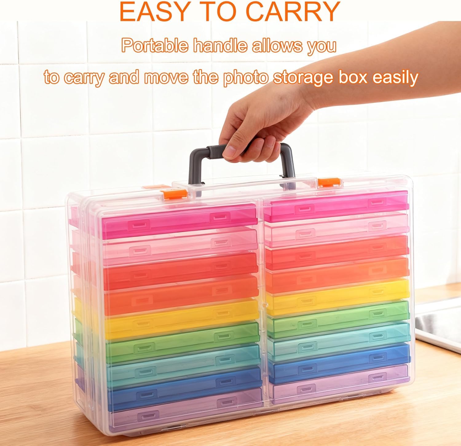 VITEVER Fotoaufbewahrungsbox 5x7, 18 Innenfächer, extra großer Organizer, Aufbewahrungsbox für Fotos, Kunststoff-Aufbewahrungsbox für Aufkleber, Stempel, Samen (Color)
