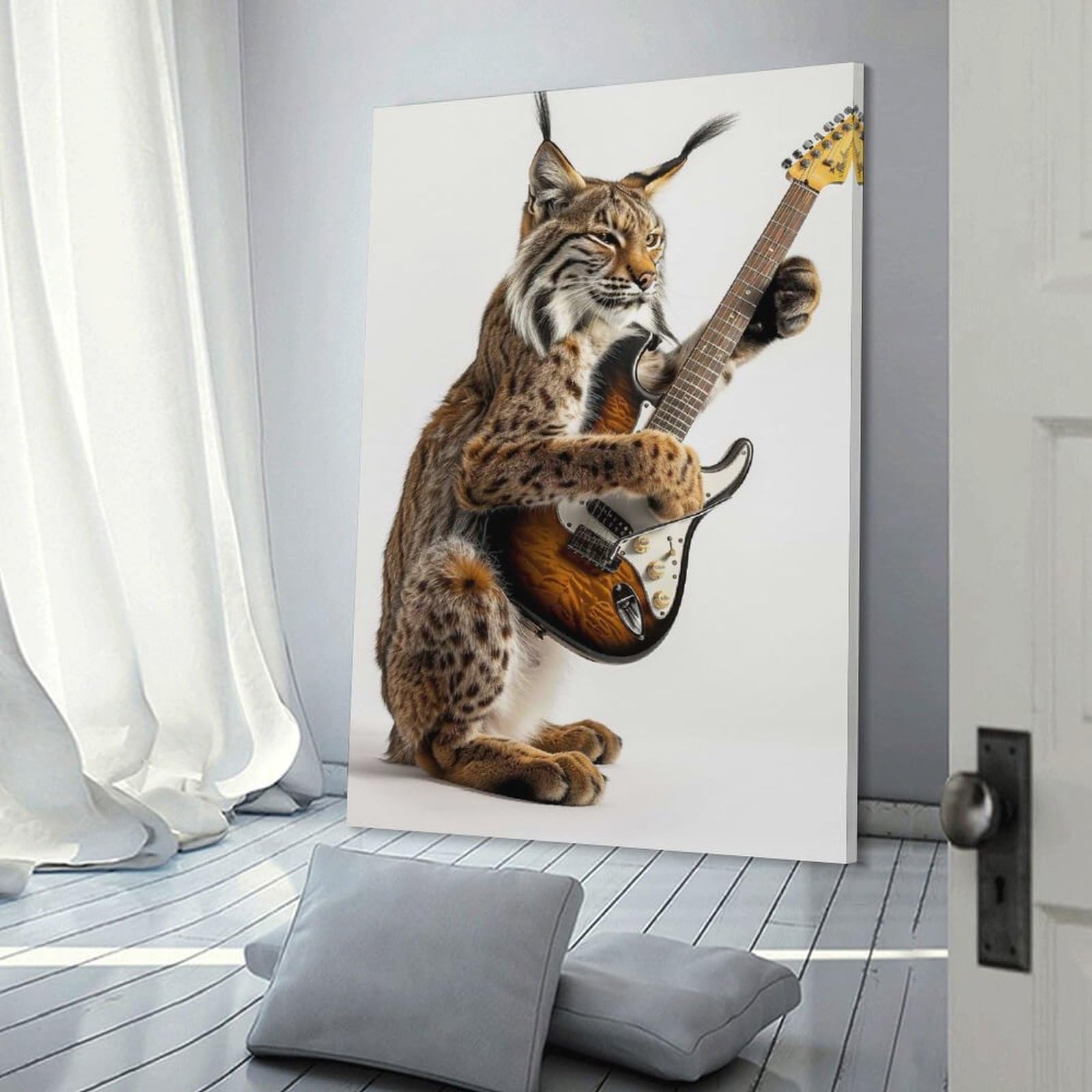 Junmoney Home Decor Wall Art Lynx Guitar, 24x36inch(60x90cm), for Workspace Walls, Study Corners Or Bedrooms, A Smart Decor Choice for Study Walls
