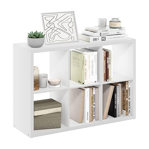 Furinno Cubicle Open Back Decorative Cube Storage Organizer, 6-Cube, White - White - 6-Cube