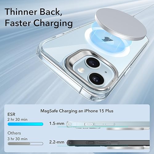 Vista 196 de ESR - Funda para iPhone 15 compatible con MagSafe, funda protectora de grado militar con soporte integrado, cubierta trasera resistente a