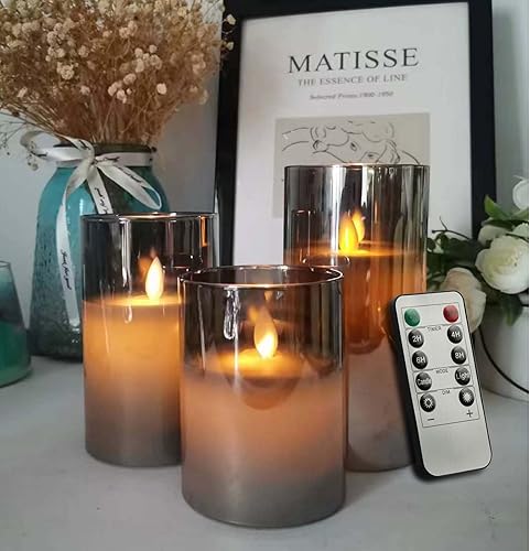 3 velas de vidrio sin llama con control remoto de cera real con temporizador, velas de pilar parpadeantes para fiesta, decoración del hogar, bar,