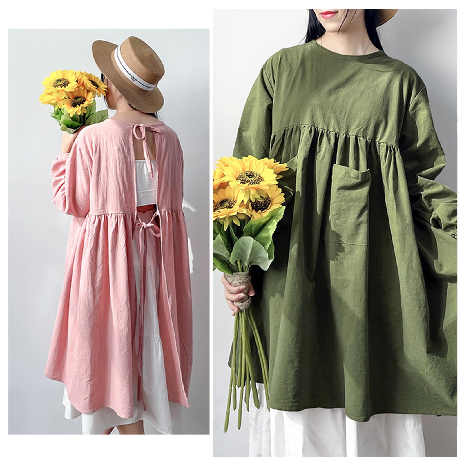 Tabliers Grande Taille pour Femmes, Tabliers en Coton à Manches Longues avec Poches pour la Cuisine, la pâtisserie, Le Jardinage, la Peinture, Taille Unique, Vert (Vert Taille Unique)