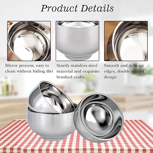 Miniatura 4 de Cuencos de cereales de acero inoxidable duraderos de 17 onzas, cuencos de sopa aislados de doble pared, cuencos de arroz irrompibles, cuenco de