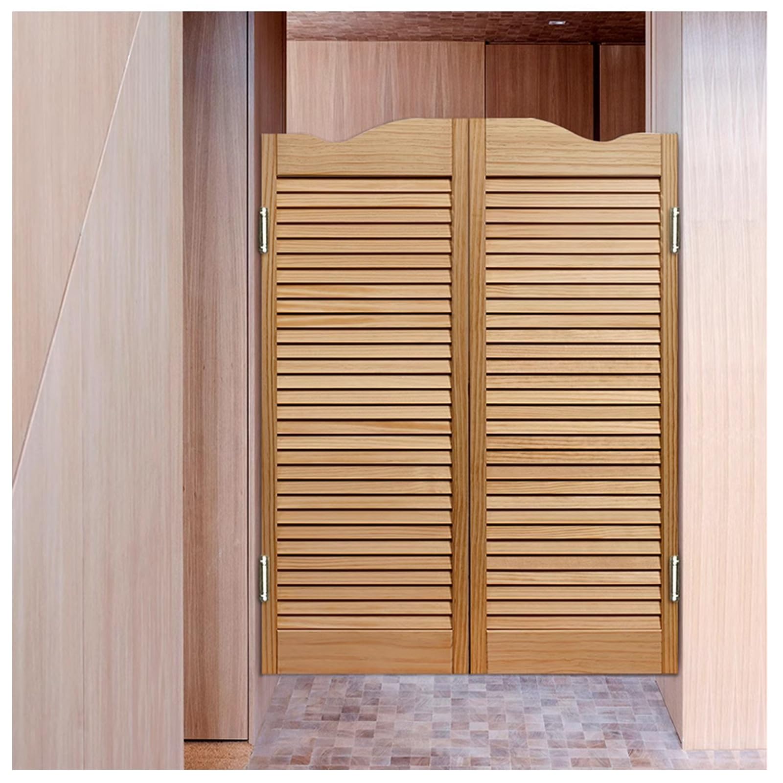 Puerta de Batientes de Salón Madera Maciza, Puerta Abatible de Restaurante de Café, Cocina Bar, Puerta Vaiven, Cierre Automático ,puertas de media cintura ( Color : Brown , Size : W85xH100cm(33.46x39.