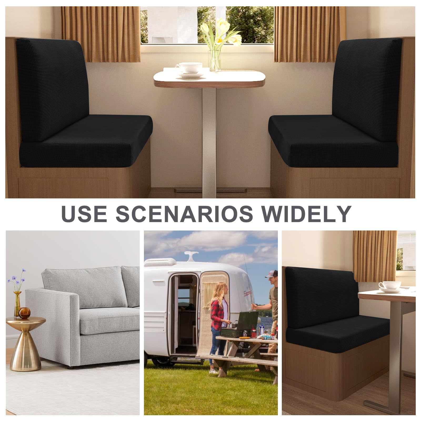 MeYuxg Housse Banquette Camping Car(1 Set),Extensibles RV Housses de Coussin, Housse Siege Camping Car, Coussin de Caravane Antidérapante, Convient aux Restaurants de Camping-Car（Noir