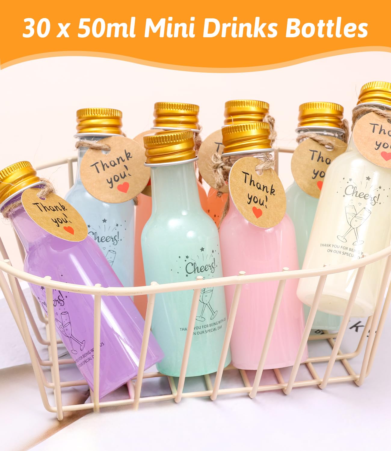 30 Mini Botellas de 60 ml,Incluyen Tapones, Pegatinas, Embudos y Cepillo,Botellas Reutilizables, Fácil Llenado,Mini Botella para Bodas y Fiestas | con tapones de rosca, cepillo de limpieza y 2 embudos, botellas pequeñas para llenar para bodas, fiestas
