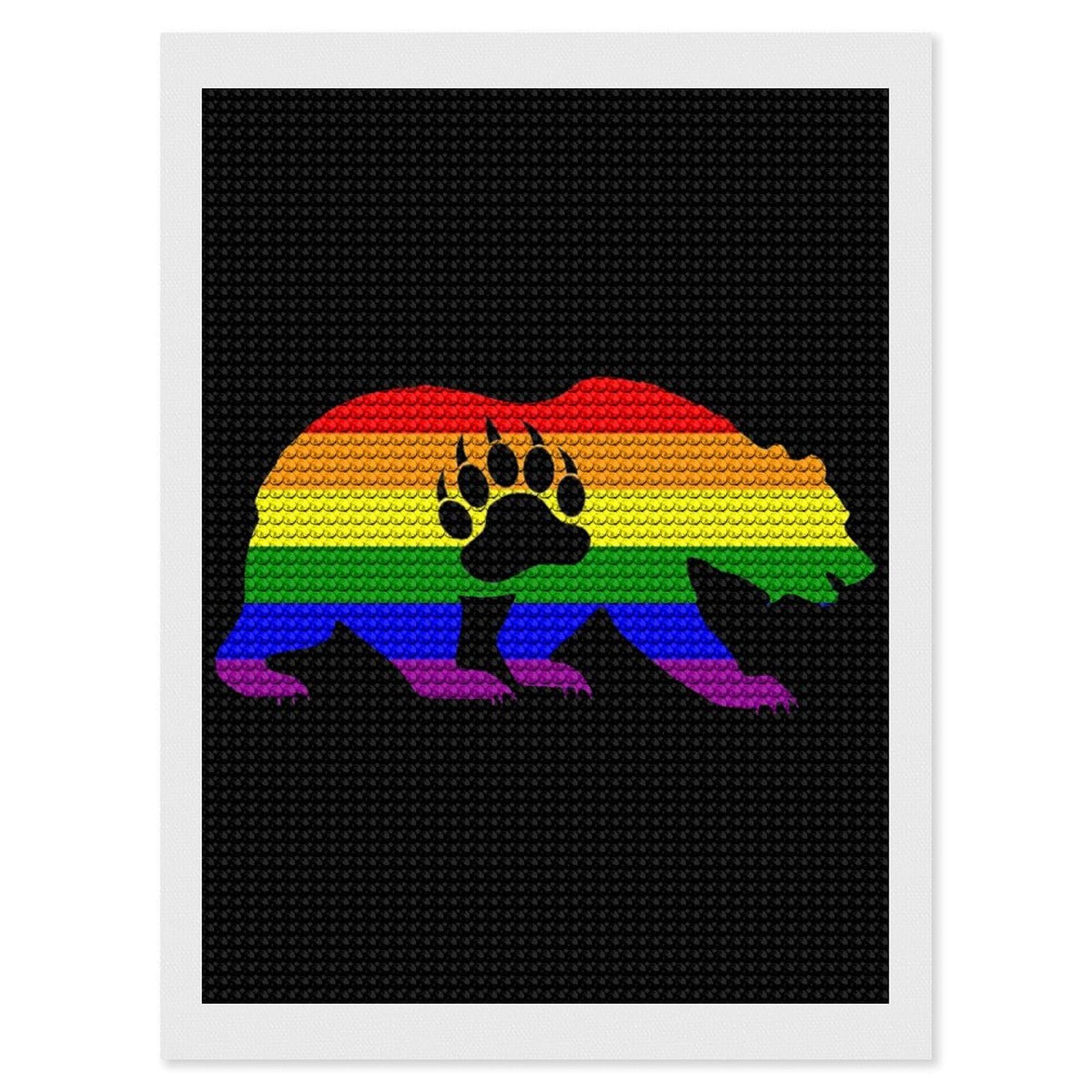 Nclqvjxzkhw Style Gay Bear Prides Lgbt Flag Bear Paw Diamond Art Painting For Adult Round Diamonds Pictures Arts Crafts Home Wall Decor 12"X16"
