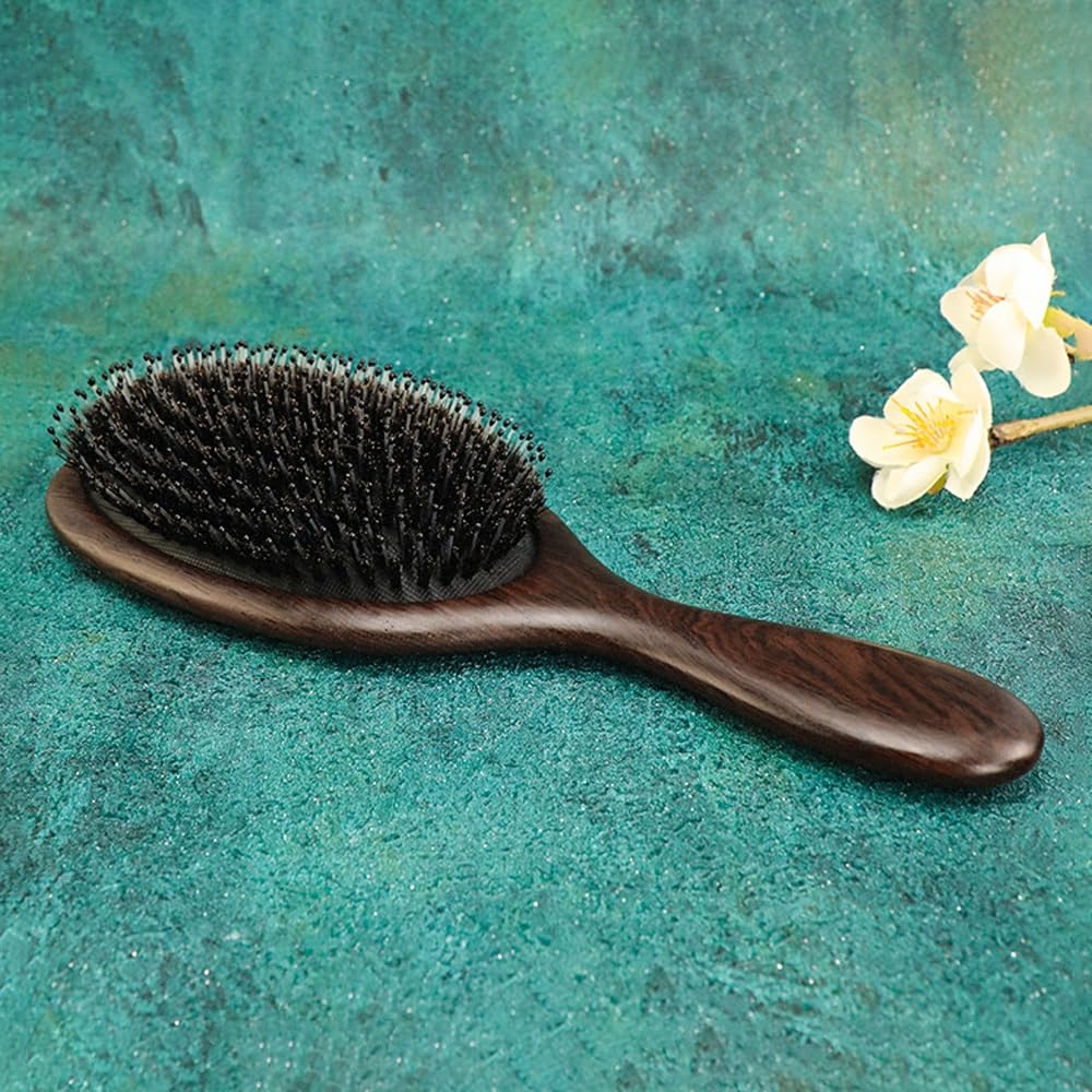 Cepillo para el cabello, cepillo de cerdas de jabalí 100% puras para mujeres y hombres, fino, largo, rizado o cualquier tipo de cabello, restaura el brillo y la textura y hace que el cabello