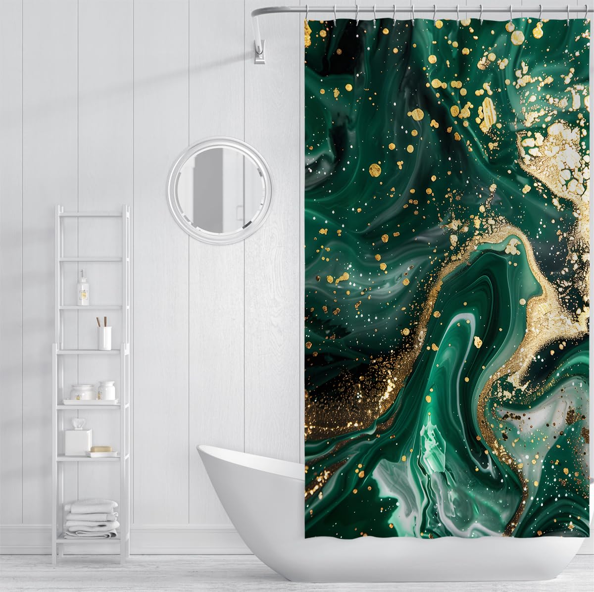 Rideau de douche déco salle de bain pierre émeraude or W200xL200 cm
