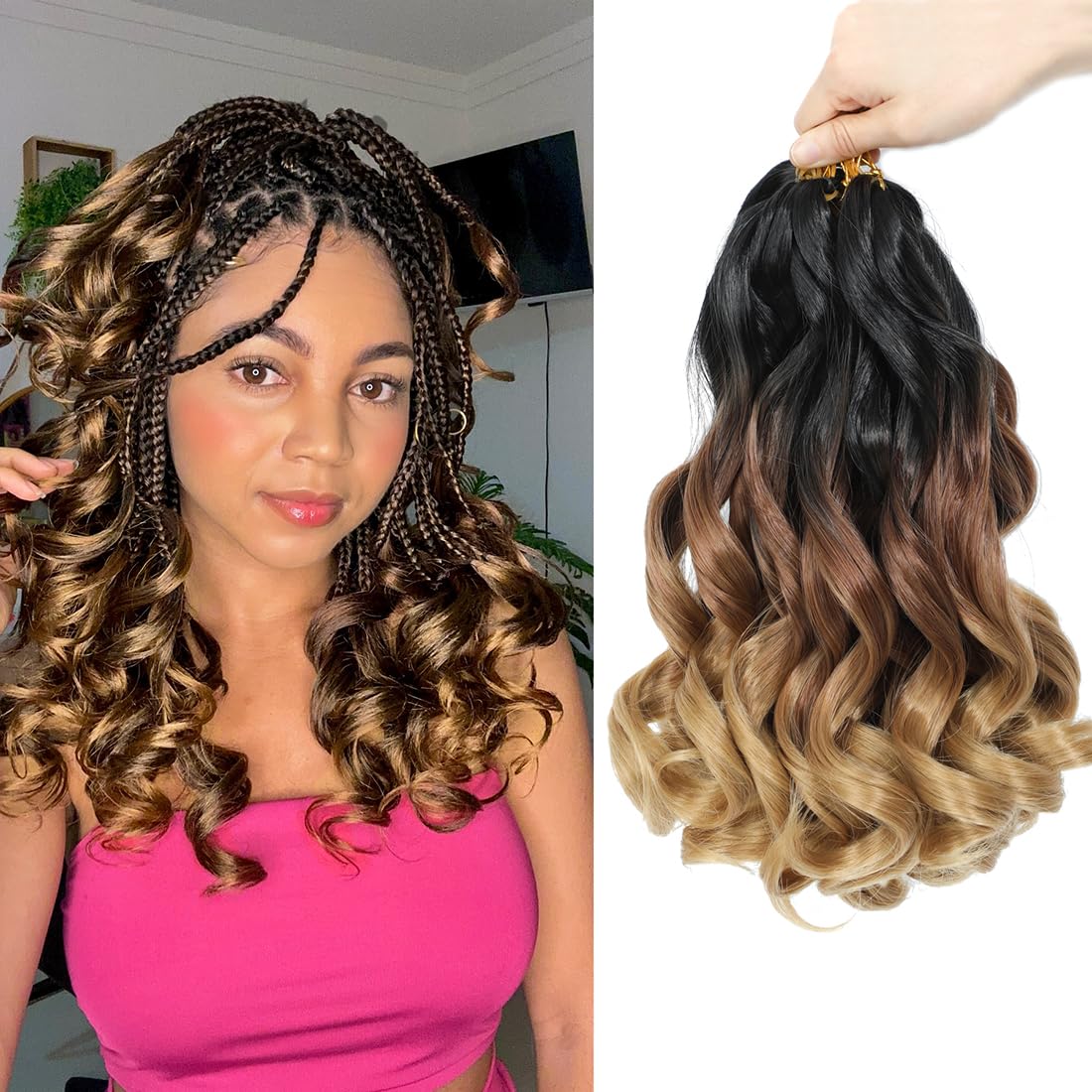 GetMaige French Curl Crochet Hair For Women 12 Inch Crochet Braids With Curly Ends Hair Extensions Braids Hair Pre Stretched French Curl Crochet Short