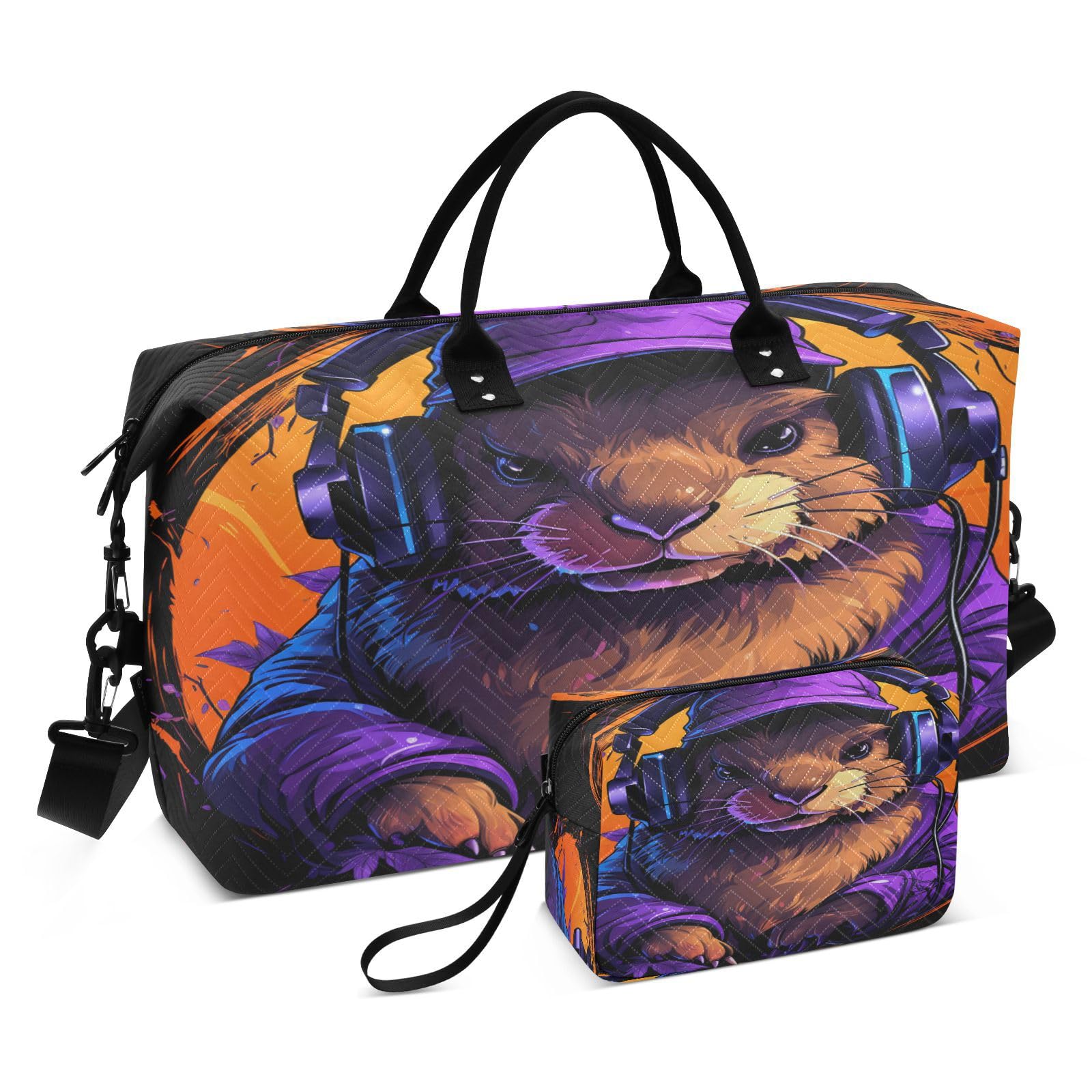 Cool Watercolor Beaver Sports Swim Gym Bag Weekender Duffel Travel Bags Handbag with Makeup Storage Bag for Girls Men