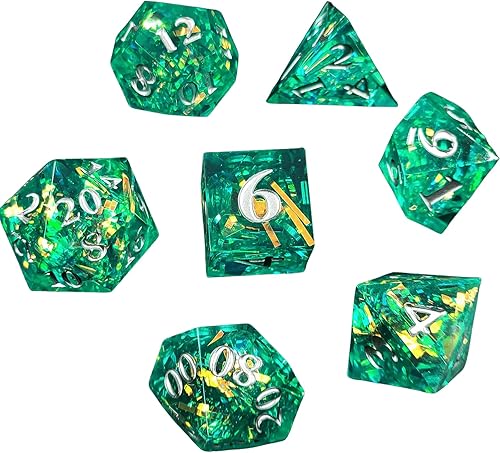 Miniatura 6 de Flower Rain Dados DND dados de resina poliédrica para Dungeons & Dragons, RPG y juegos de mesa - Juego de 7 dados DND de borde afilado con estuche