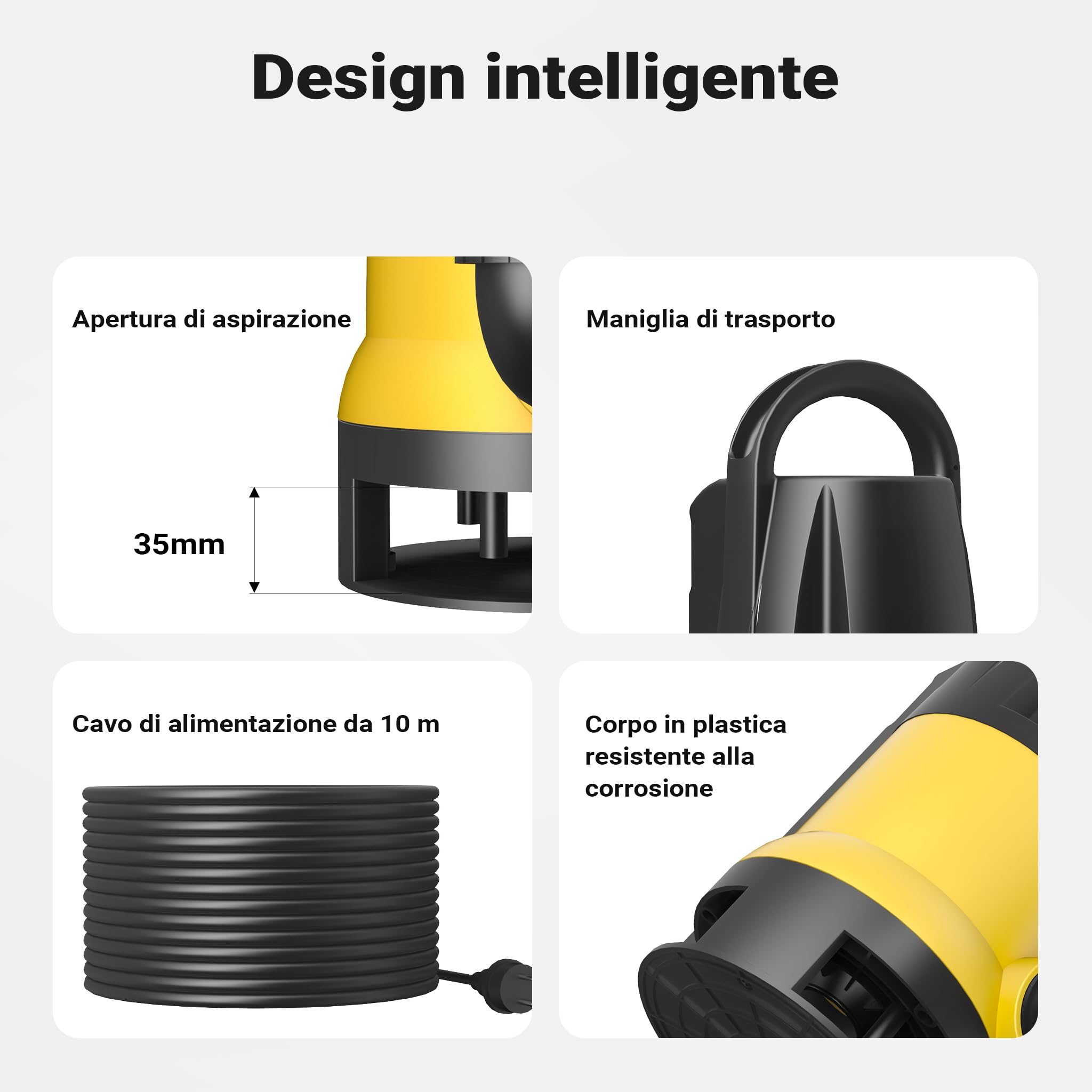 Wiltec Pompa sommersa acque nere 13000 l/h 750 w prevalenza 7,5 m Elettropompa a immersione