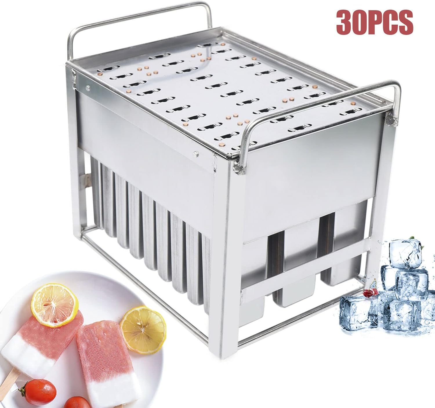30Pcs Stainless Steel Ice Cream Stick Mold Fast Freezing 115ml Pops Maker Molds Capacity Each with Square Edge Pops Maker Metal Pop Mold for Homemade and Commercial Use