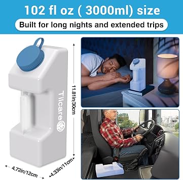 Tilcare Portable Urinals for Men Spill Proof Nighttime Glow in The Dark Lid- 3000 ml/101 Oz, Pee Bottles for Men, Urine Bottle for Men, Male Urinal Spill Proof, Pee Cup, Mens Urinal Bottle, Pee jug