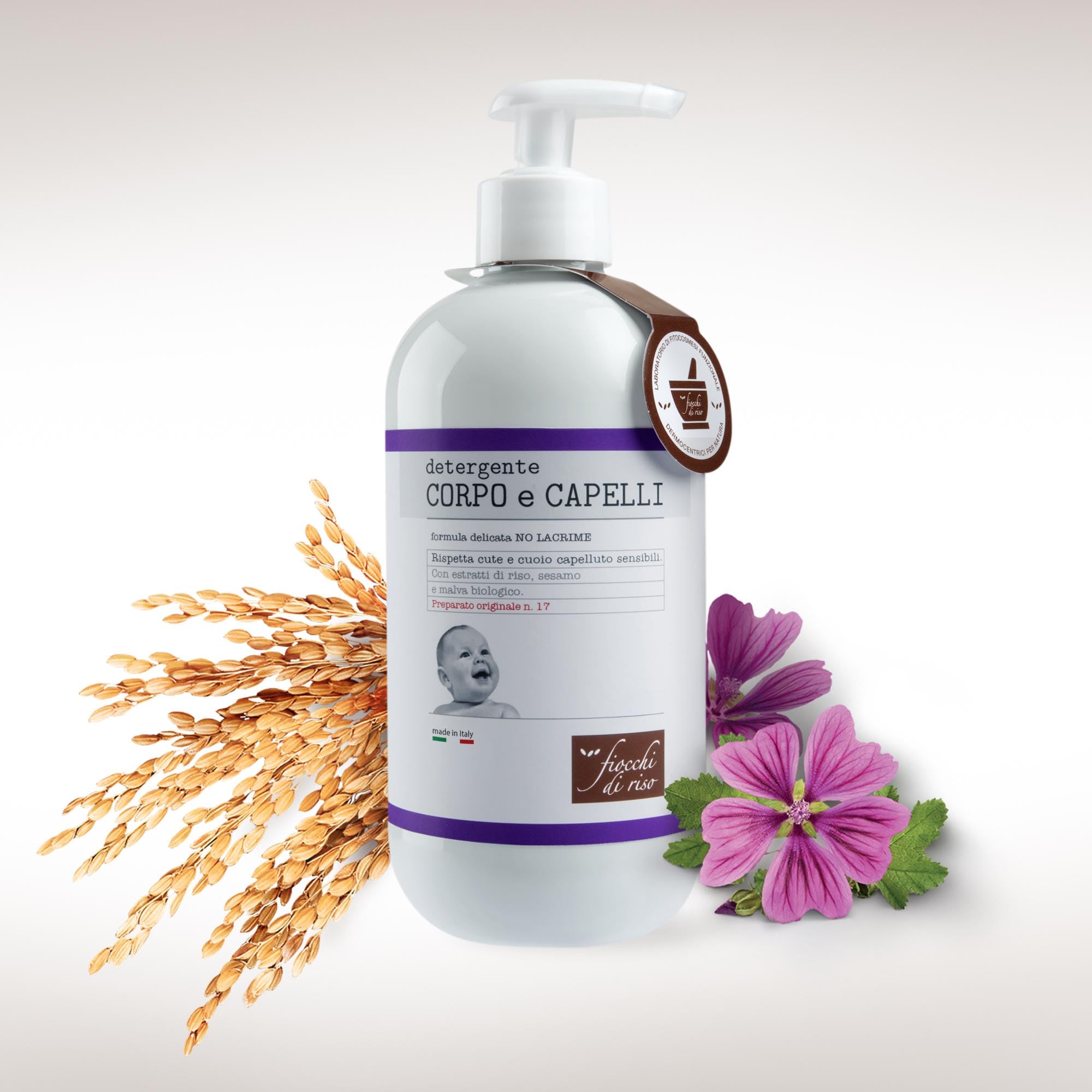 Fiocchi di Riso - Detergente CORPO e CAPELLI - 400ml - DETERGENZA NEONATI - Ideale fino dalla nascita per rispettare cute e cuoio capelluto sensibili. Pack riciclato