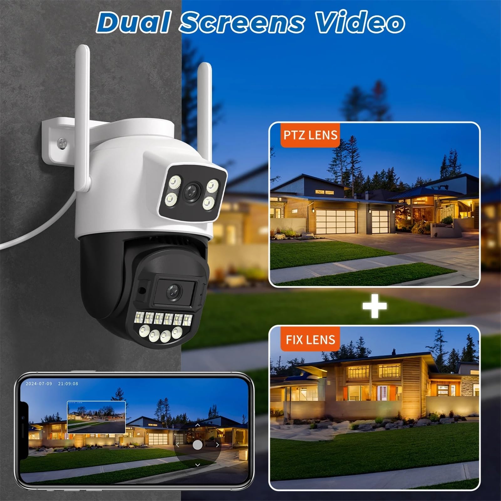 Kamera IP, Kamera zewnętrzna z Wi-Fi, 8 MP, 5K, podwójny obiektyw, 5-krotny zoom cyfrowy, kamera CCTV PTZ IP, noktowizor, bezpieczeństwa 4K(8MP Add 32G Card)
