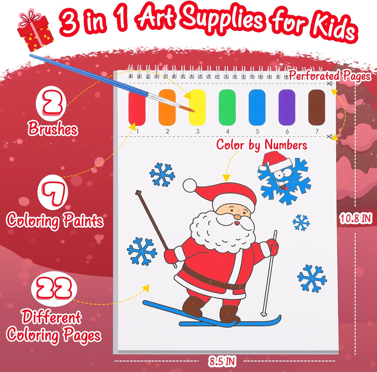 Paint with Water Coloring Books for Toddlers, Watercolor Painting Book and Drawing Art Paper for Kids Ages 3 4 5 6 7 8 Years Old, Christmas Art Craft for Drawing with Brush - Image 6