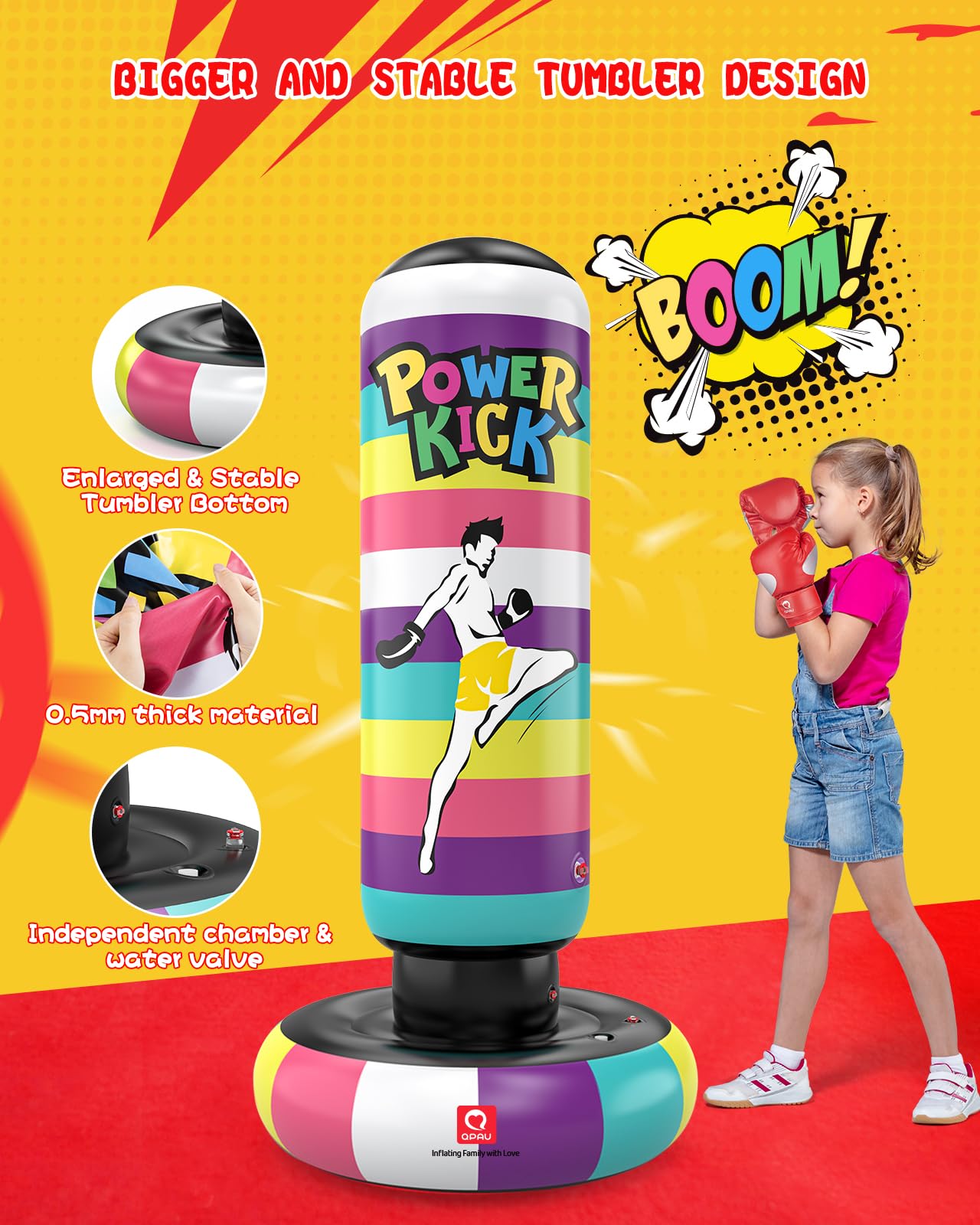 Sacco Da Boxe Gonfiabile Per Bambini - 48 Pollici, Dinosauro, Per Karate E Taekwondo, Età 3-6 Anni - Foto 3