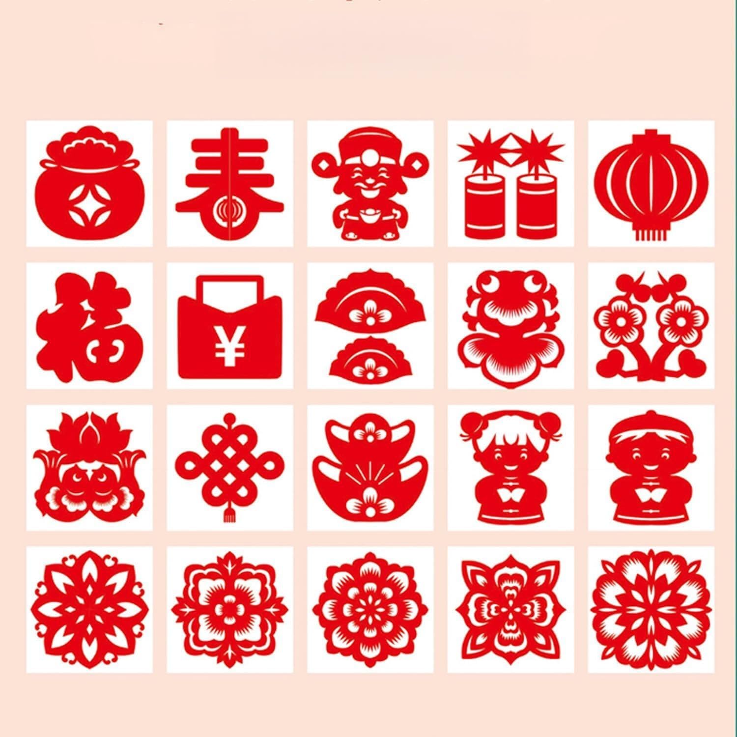 KYMY 2026 Chinese & Vietnamese New Year Paper Cutting Kit – 20PCS Traditional Red Paper Cuttings, Spring Festival Window & Wall Floral Art Crafts for Zodiac Horse Lunar New Year Home Decor