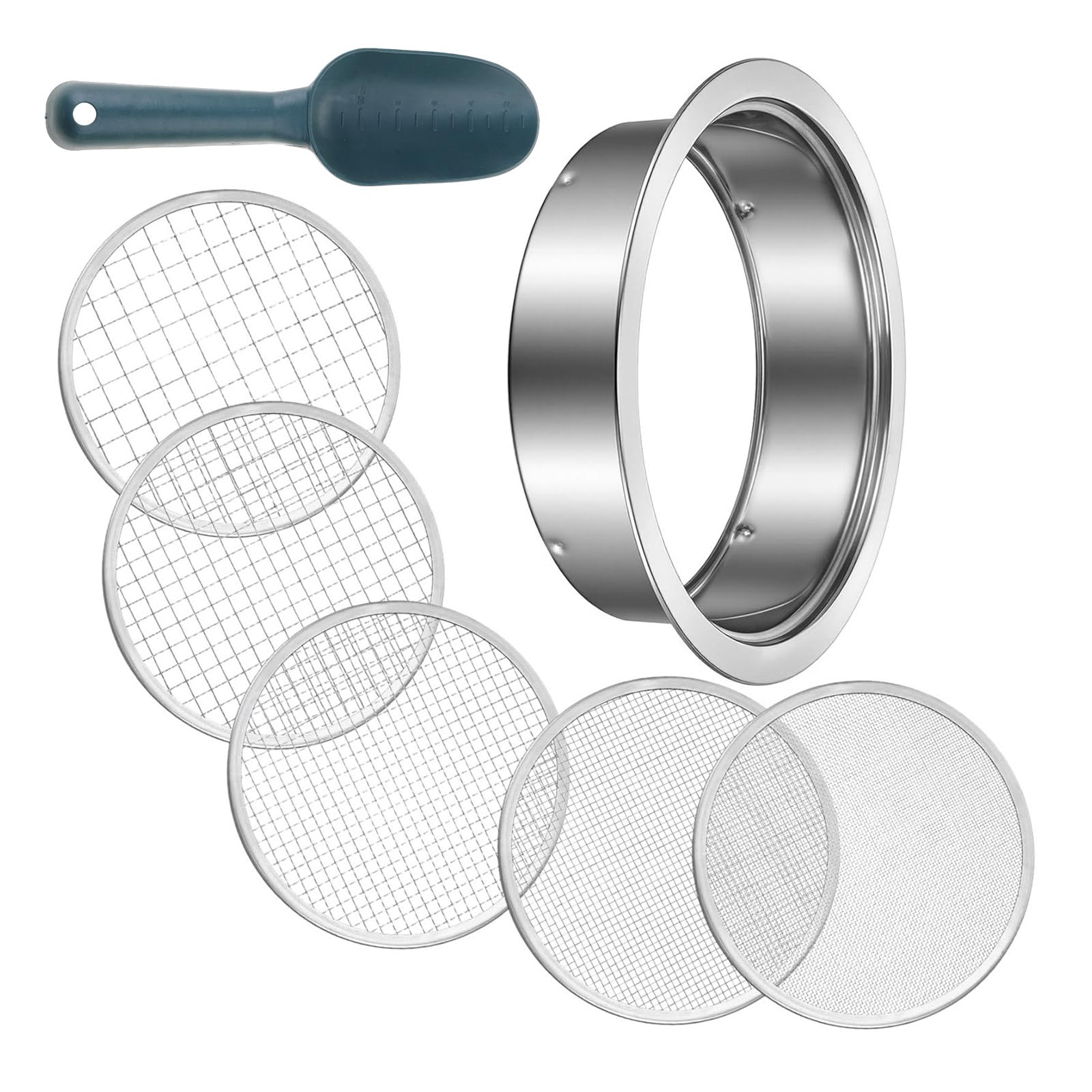 CUNZJIA Stainless Steel Soil Sifter for Gardening Sand Sifter Tool with Interchangeable Meshing Screen Shovel Bonsai Soil