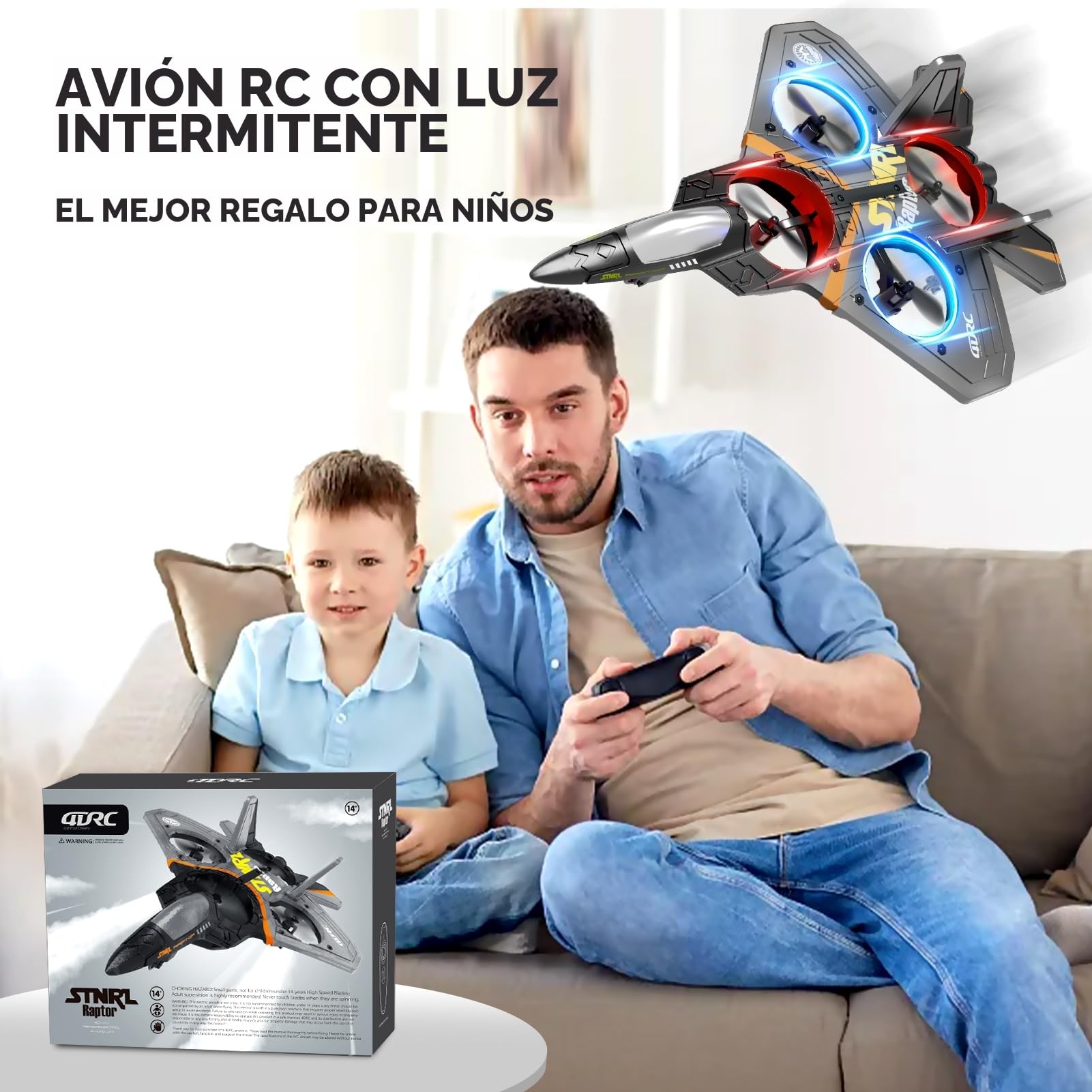 4DRC V17 - Avión teledirigido de 6 Canales, con función Gravity Sensing Stunt Roll Cool Light, avión teledirigido de 2,4 GHz, Planeador Volante a Distancia, fácil de pilotar para Adultos, niños