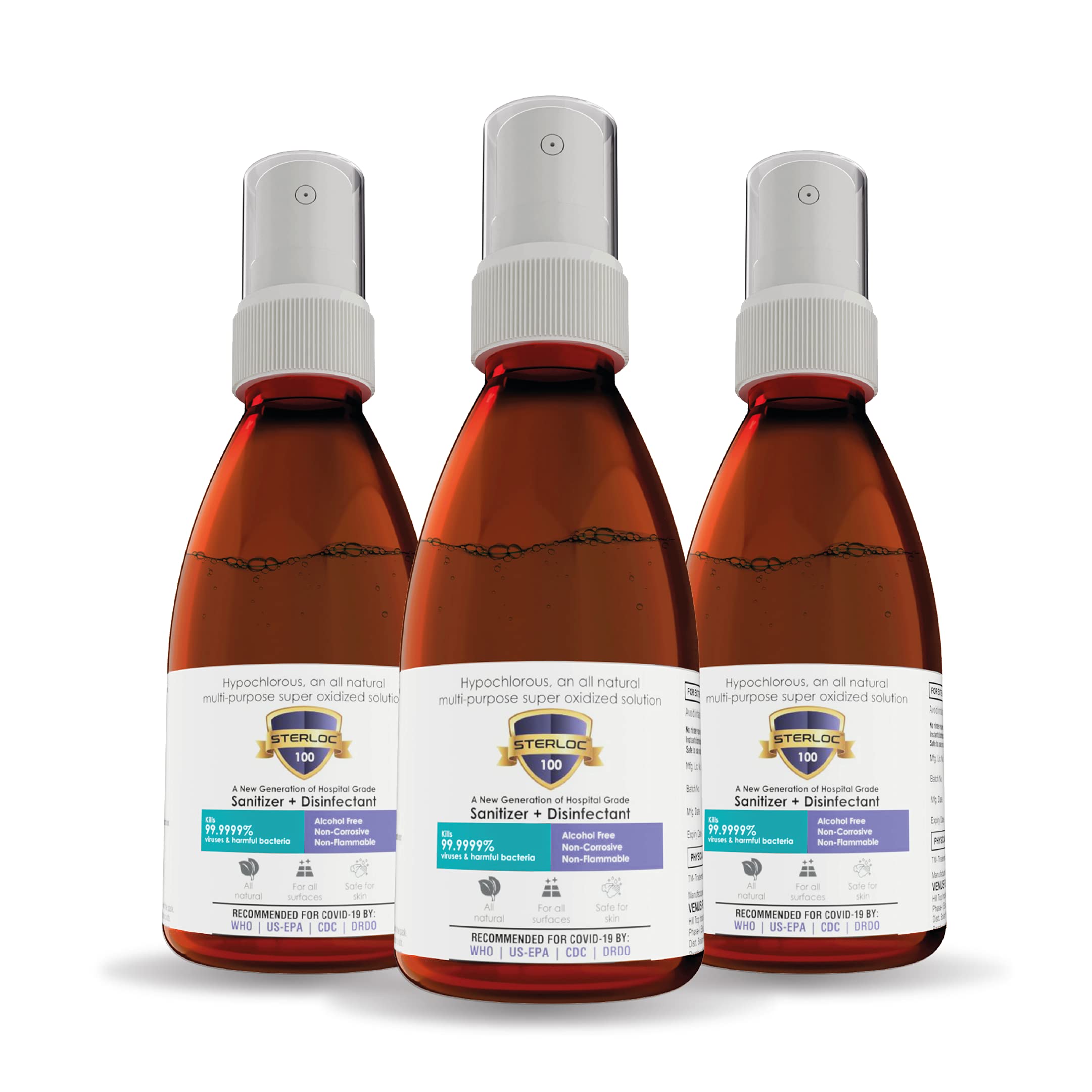 Sterloc HOCl Hospital Grade Non-Alcoholic Sanitizer+Disinfectant for Muti-Purpose Surface - 100ml x 3 Spray Bottle (B098TPG82K) Amazon Price History, Amazon Price Tracker