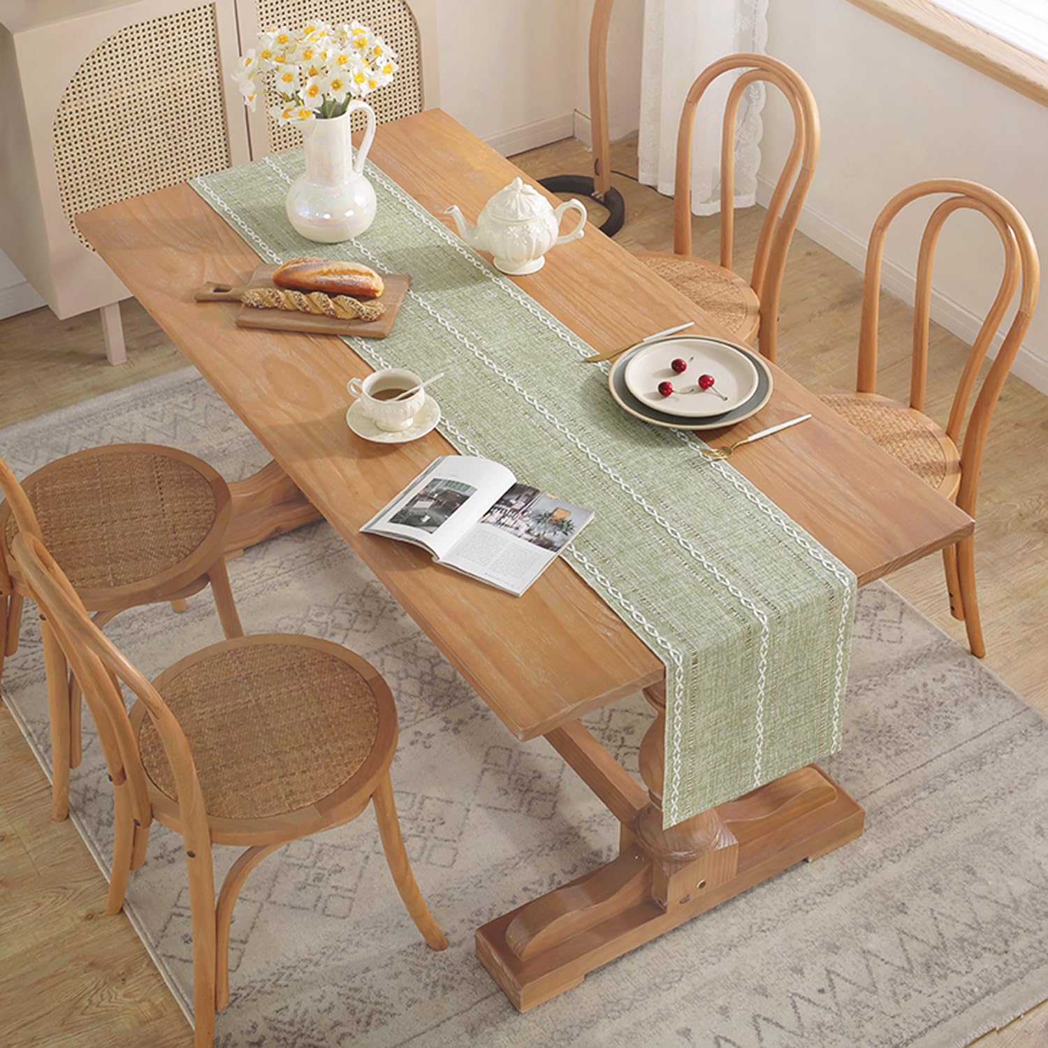Bieżnik na stół nowoczesny bawełniany len szałwia zielony 33 x 183 cm zmywalny bieżnik na stół vintage środek obrus dekoracja salonu meble kuchenne dekoracje ślubne stoły