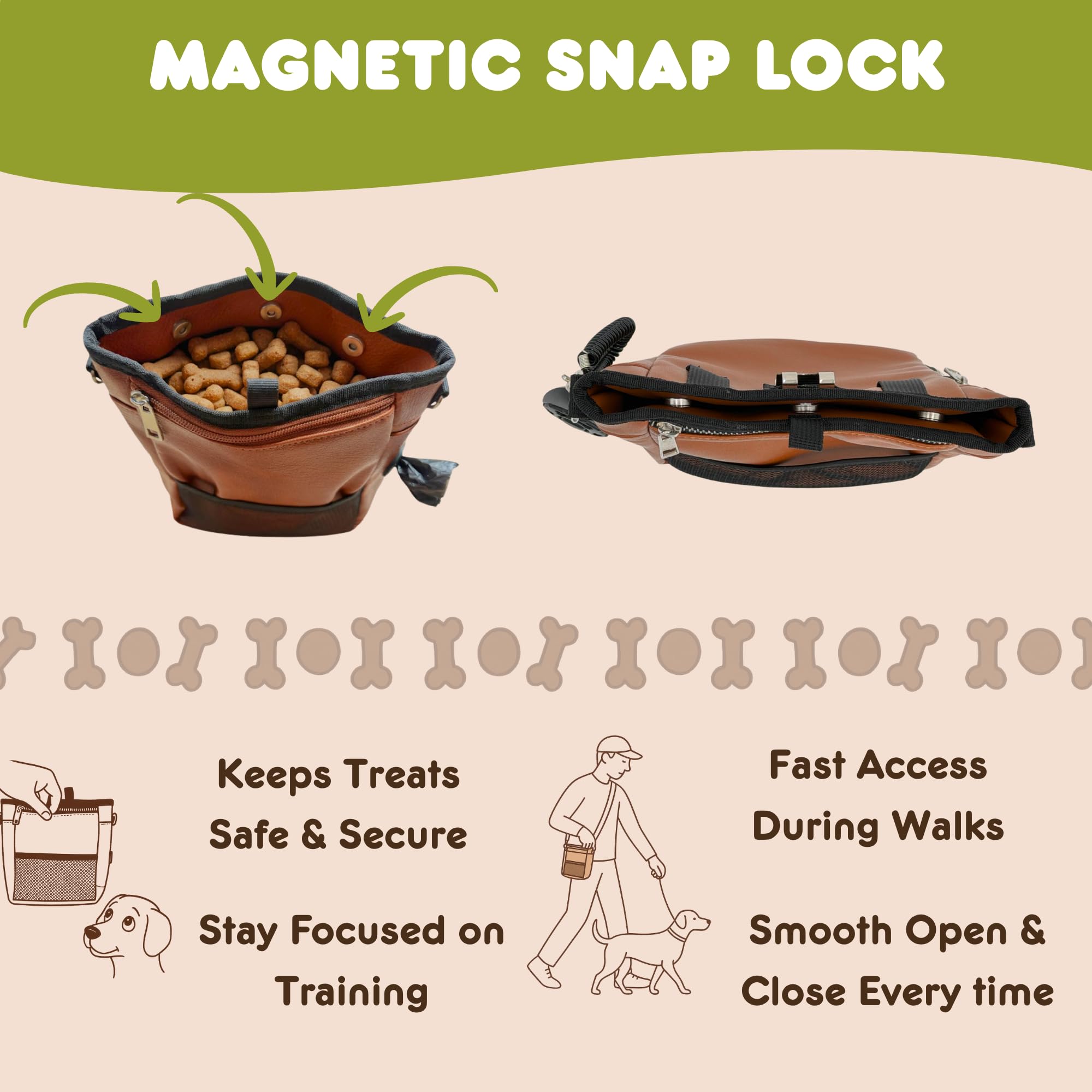 Large Dog Treat Pouch PU Leather with Clicker, Magnetic Clasp, Fits All Phones, 4 Cups, Hands-Free Pouches for Dog Training Treat Pouch, Built in Poop Bag Holder - image 6