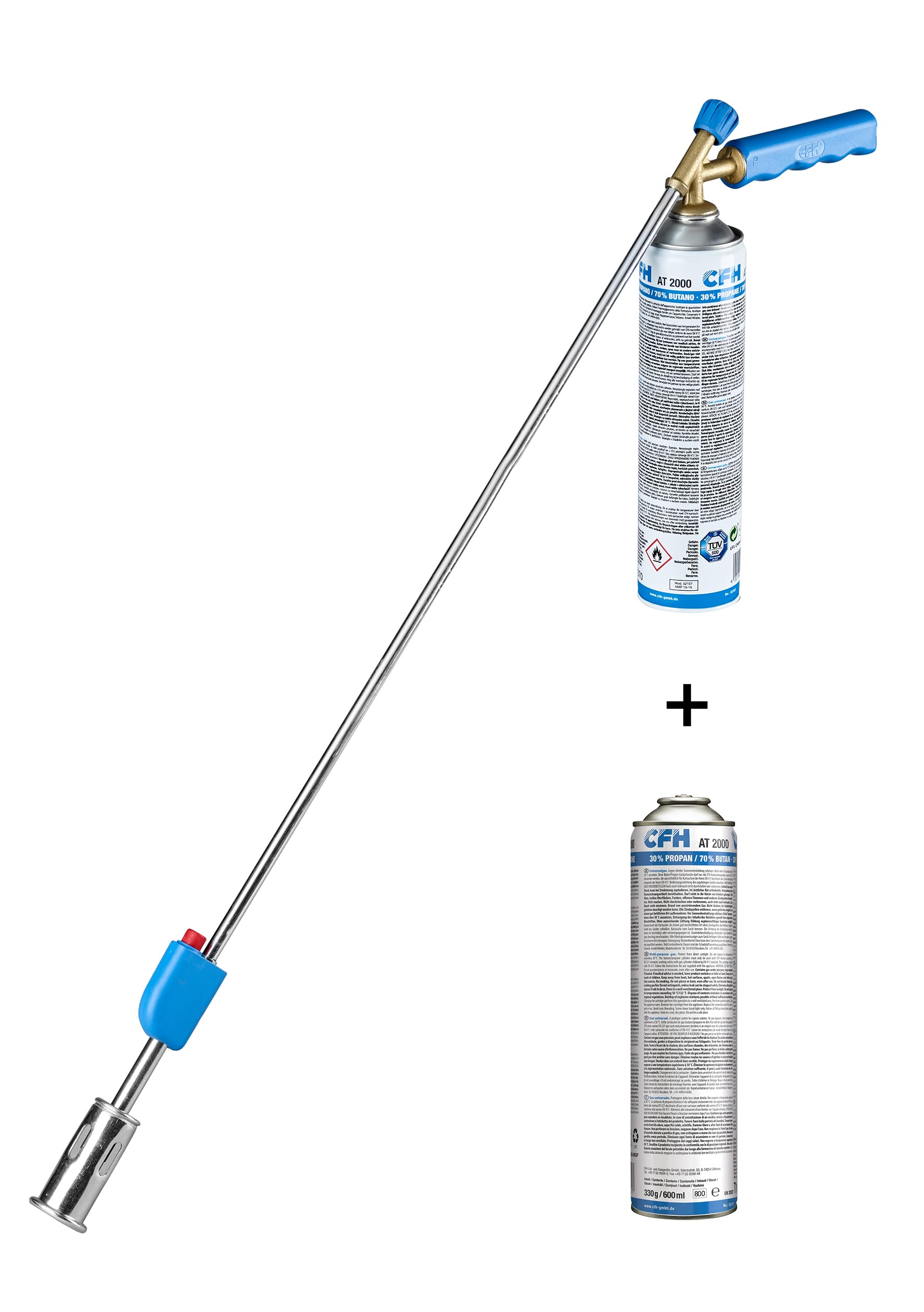 CFH Bio-Gärtner PZ 4000 Abflammgerät mit 2 x Gasdosen 600 ml - Unkrautverbrenner Gas Anwendung, 2,90 kW bei mehr als 1.000 °C Flammentemperatur, Mit integrierter Piezozündung