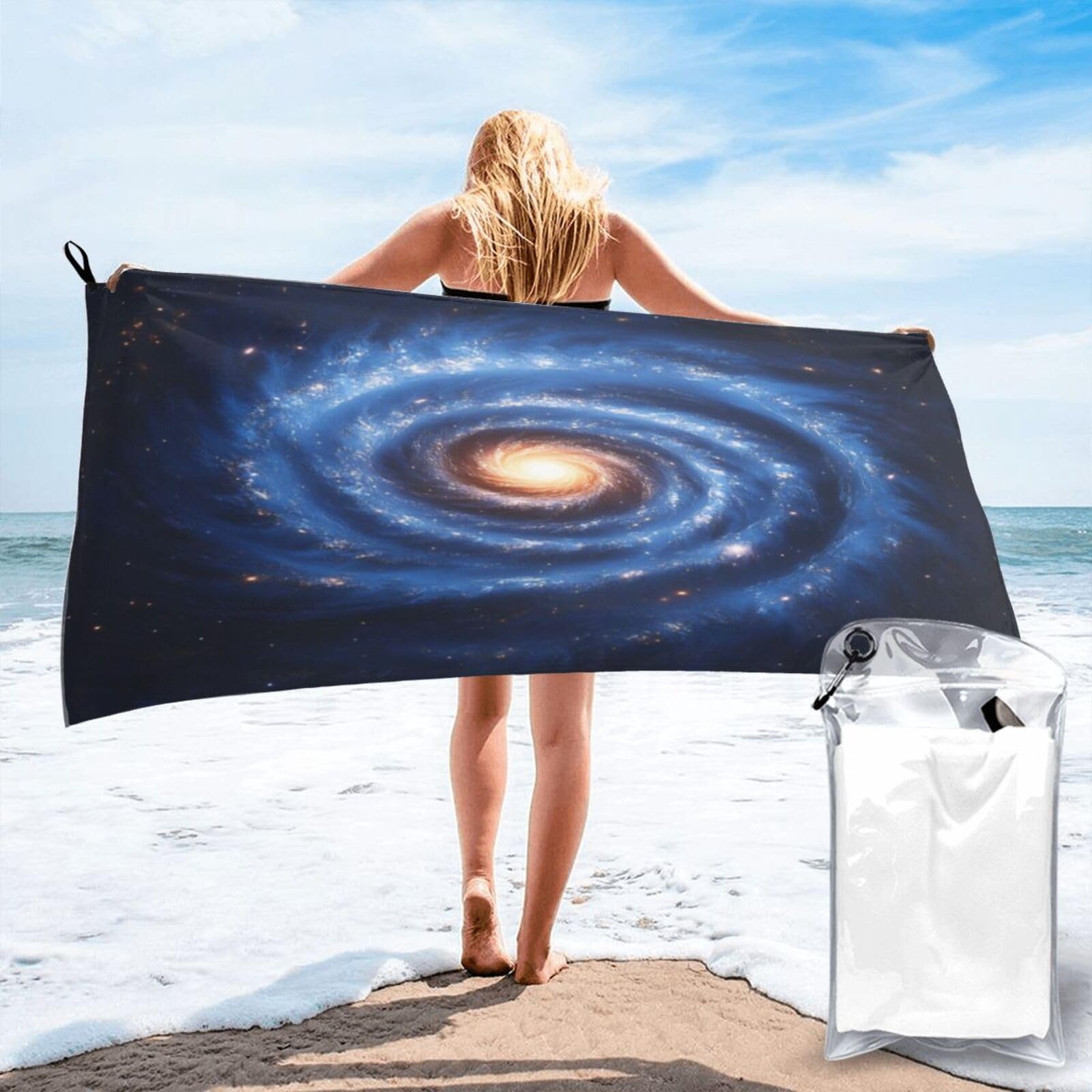 Anceky Glowing Spiral Galaxy in Space 00002 Quick Dry Microfiber Travel Towel with Carry Case and Carabiner 31.5"X63"