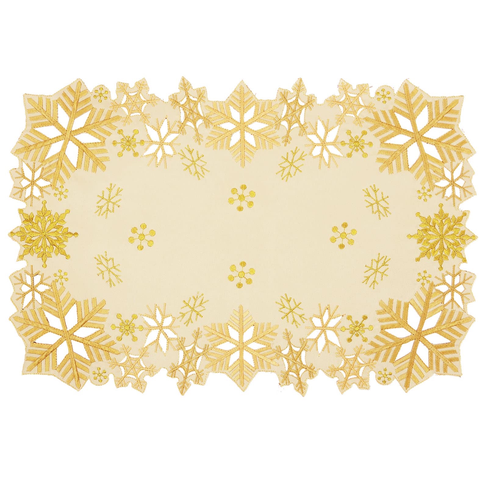Simhomsen Embroidered Snowflakes Table Placemats for Christmas Holiday and Winter (Gold, 13×19 inches Set of 4)