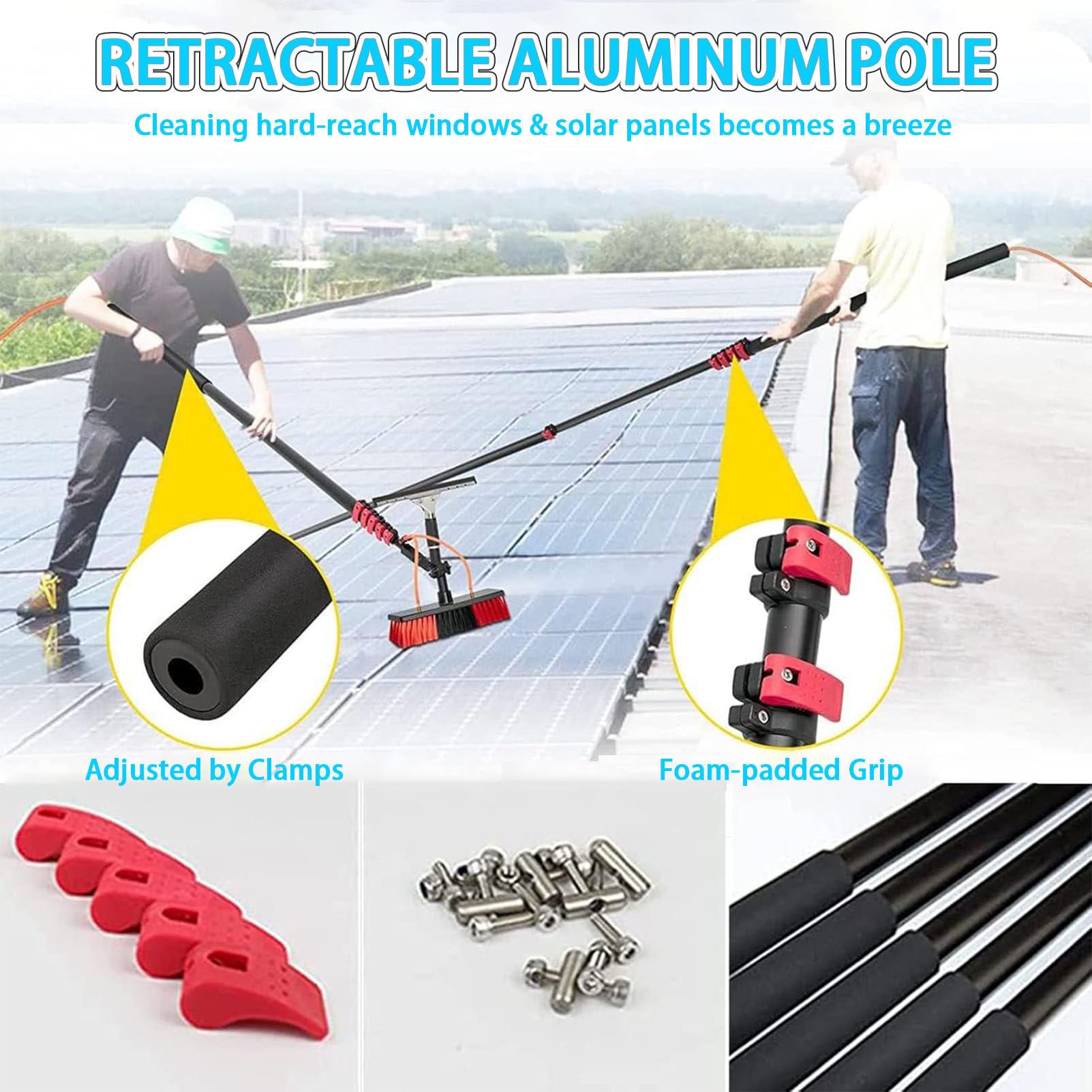 Teles - Spazzola per la pulizia dei pannelli solari alimentati ad acqua, 35 cm-6 m, strumento per esterni per un'efficace manutenzione e pulizia dei pannelli fotovoltaici