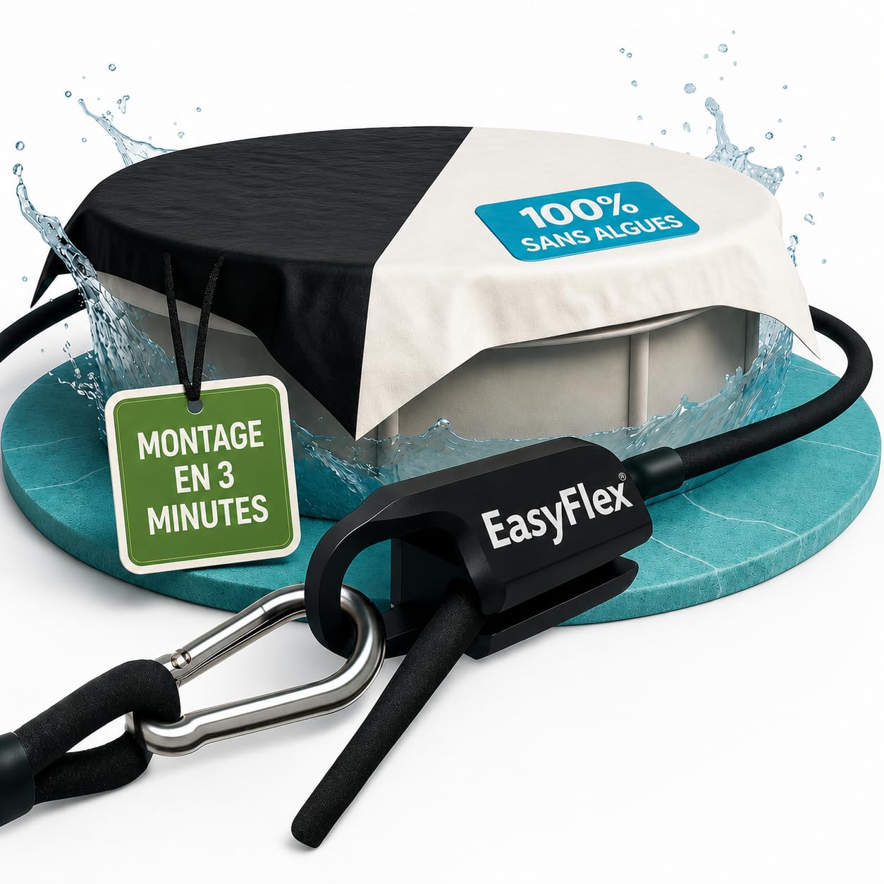 Bâche de Piscine en Film d'ensilage Premium 6x6m pour piscines Ø 420–520 cm | Fermeture EasyFlex®, Couverture opaque anti-algues, Bâche d'hiver & d'été, Résistante aux déchirures
