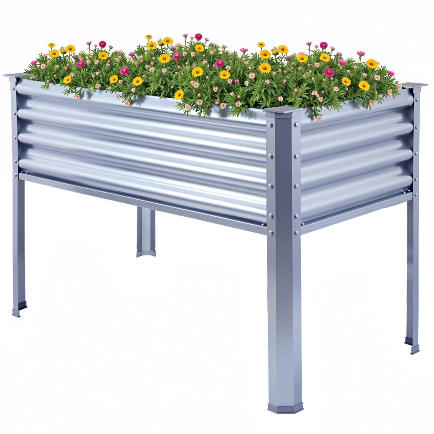 Cama elevada de jardín con patas galvanizadas, cajas elevadas para exteriores, para verduras, flores, hierbas, balcón, patio trasero (120 x 60 x 80 cm, metal)