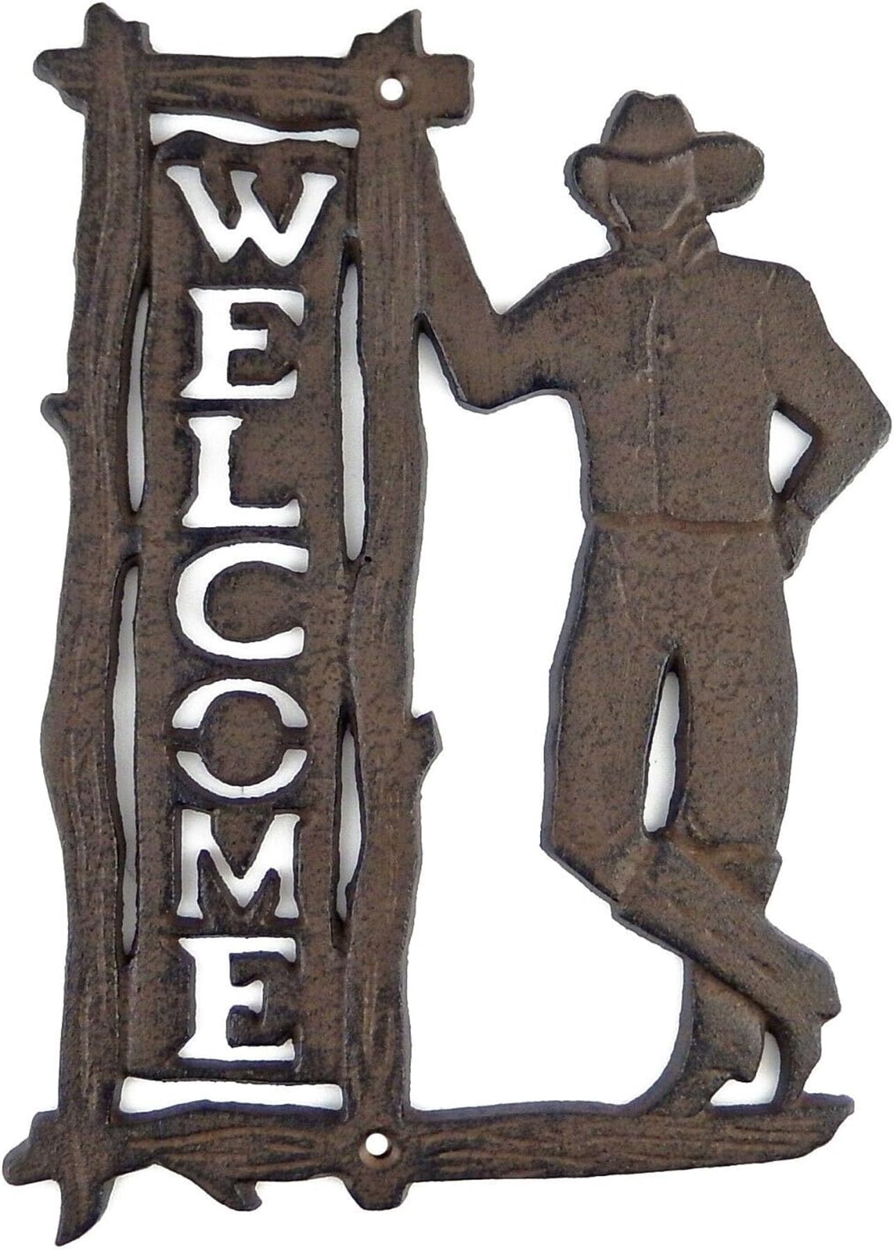 Cast Iron Cowboy Plaque Welcome Wall Decor - Wall Mount Decor for Indoor or Outdoor - Welcome Decor Sign - Wall Mount Welcome Sign - Wall Decor Welcome Tag