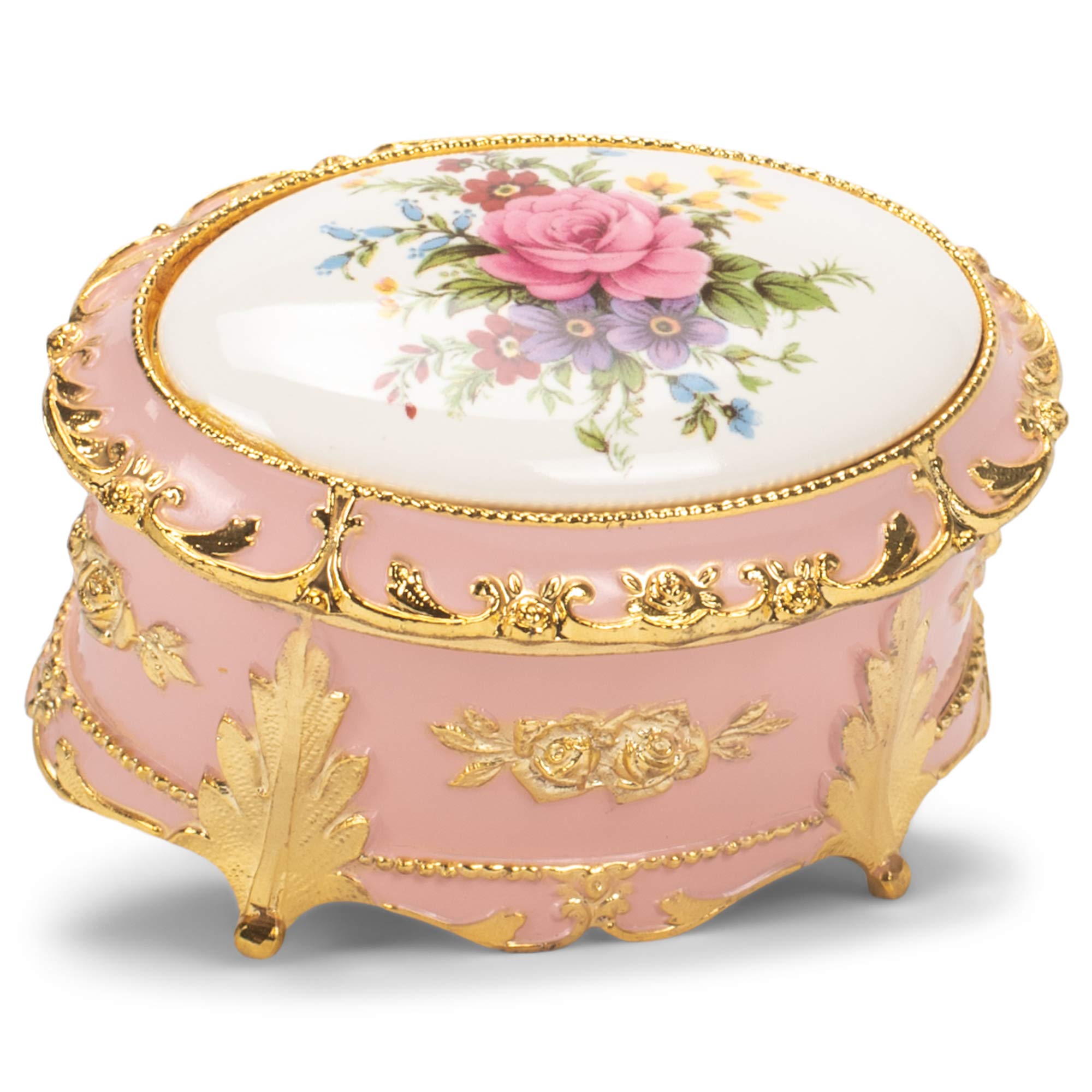 Splendid Floral Oval Music Box/Jewelry Box Playing Canon