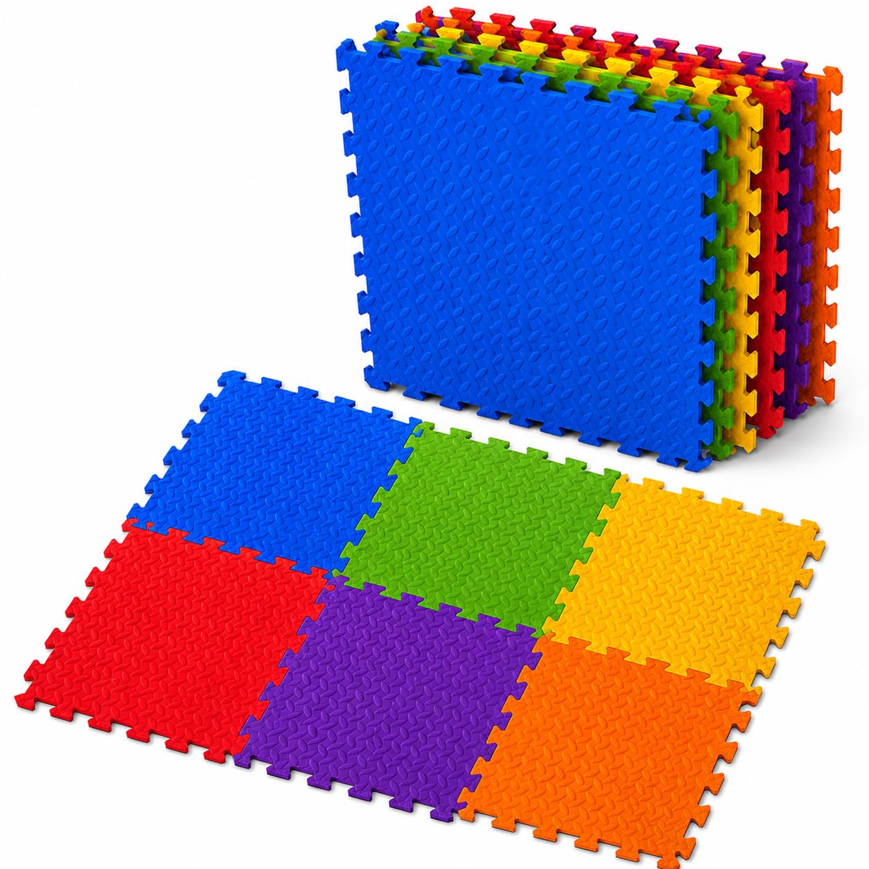 RYZAN Interlocking Foam Floor Mats Soft EVA Puzzle Tiles for Gym, Kids Play, Nursery – Non-Slip Protective Flooring for Home, Workout & Exercise Use (MultiColor - 6 Pack, 60 x 60 x 1TH (2.16 m²))