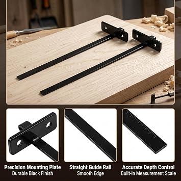 Circular Saw Guide Rail, Track Saw Guide Rail with 7-Inch Depth Scale, Precision Cutting Tool for Woodworking Projects, Durable Black Metal Construction, Easy Installation Design