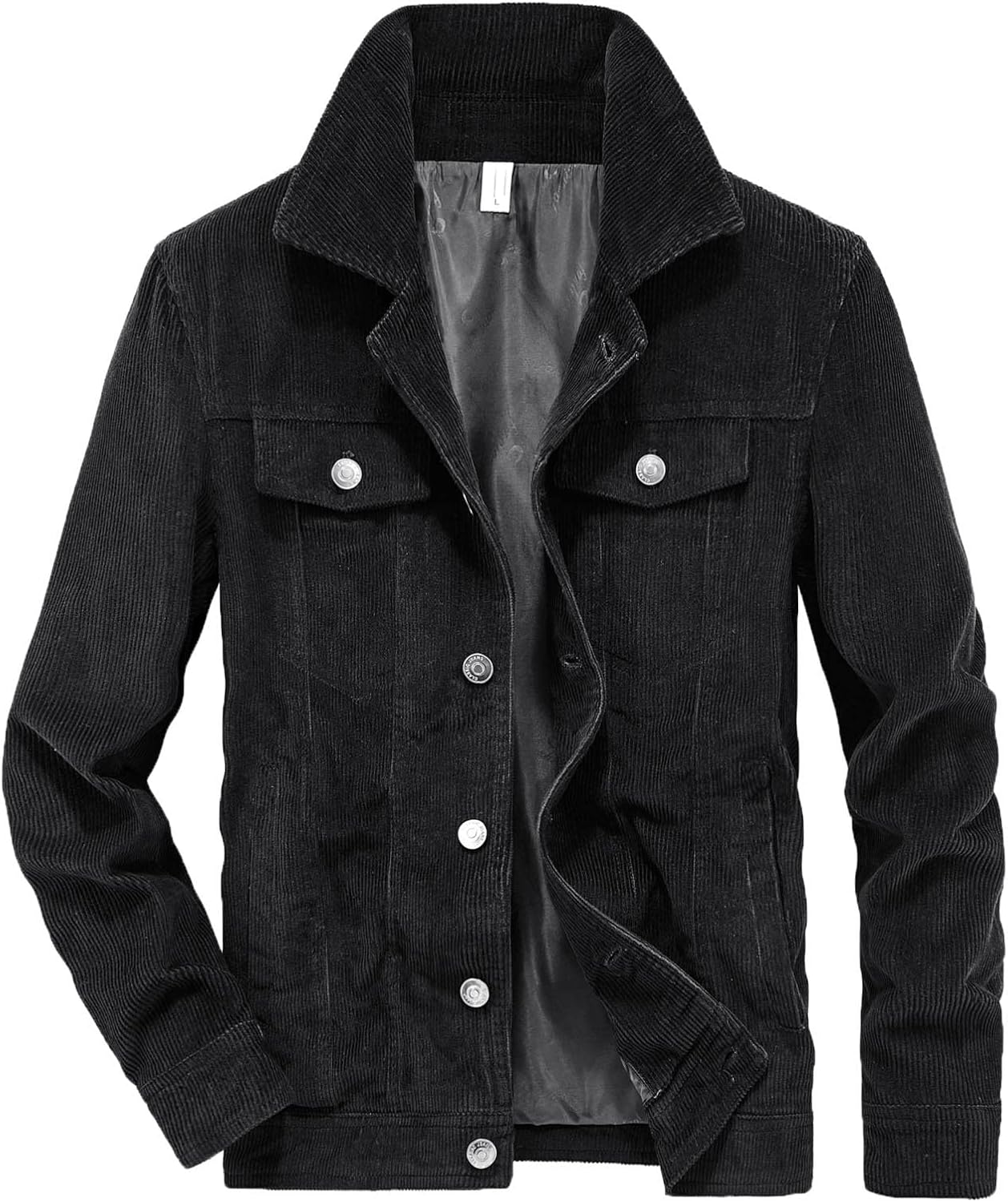 Men's Casual Corduroy Trucker Jacket Casual Long Sleeve Button Down Shacket Jacket Slim Fit Flap Pockets Coat