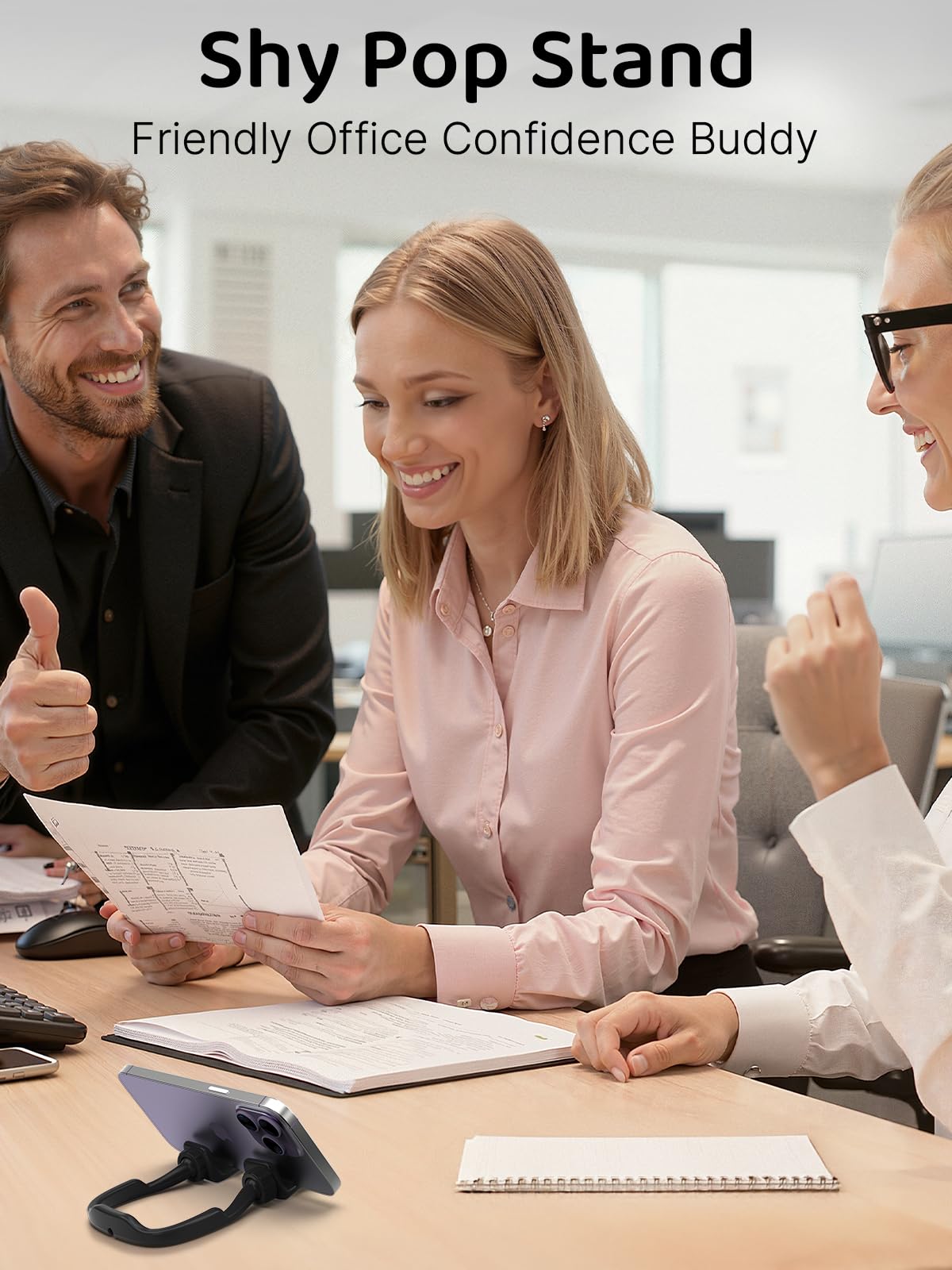 Stocking Stuffers for Teens Girls Boys Cell Phone Stand: CALDEVER Patented Adjustable Shy Fingers Lazy Phone Holder for Desk Cool Gadgets Fun Gifts Ideas for Adults Women Gifts for Christmas Black