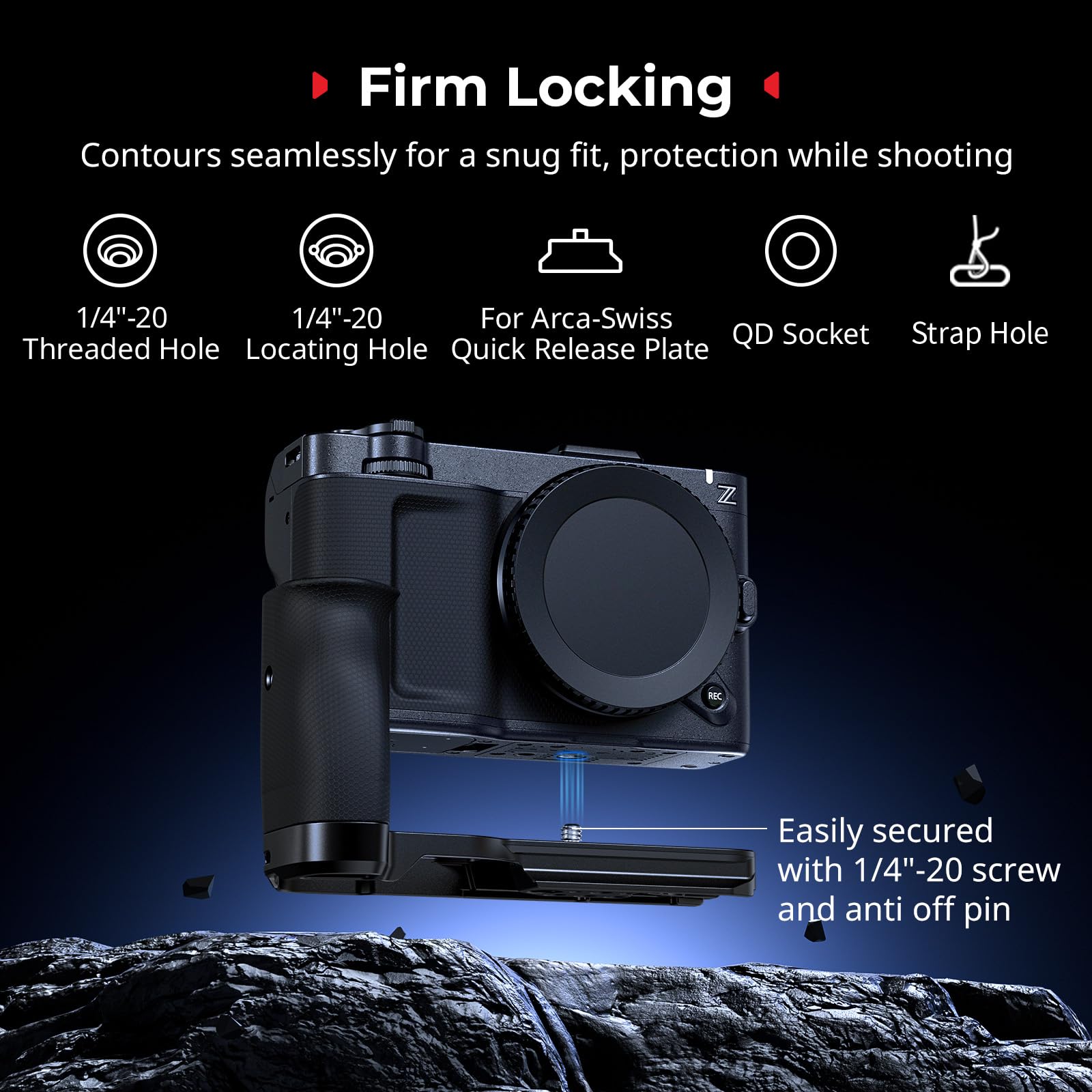 SMALLRIG Poignée en L pour Nikon ZR avec Grip Ergonomique en Silicone, Filetage 1/4", clé magnétique, Plaque de Fixation Rapide intégrée pour Arca, en Marche Rapide sur trépied, 5466