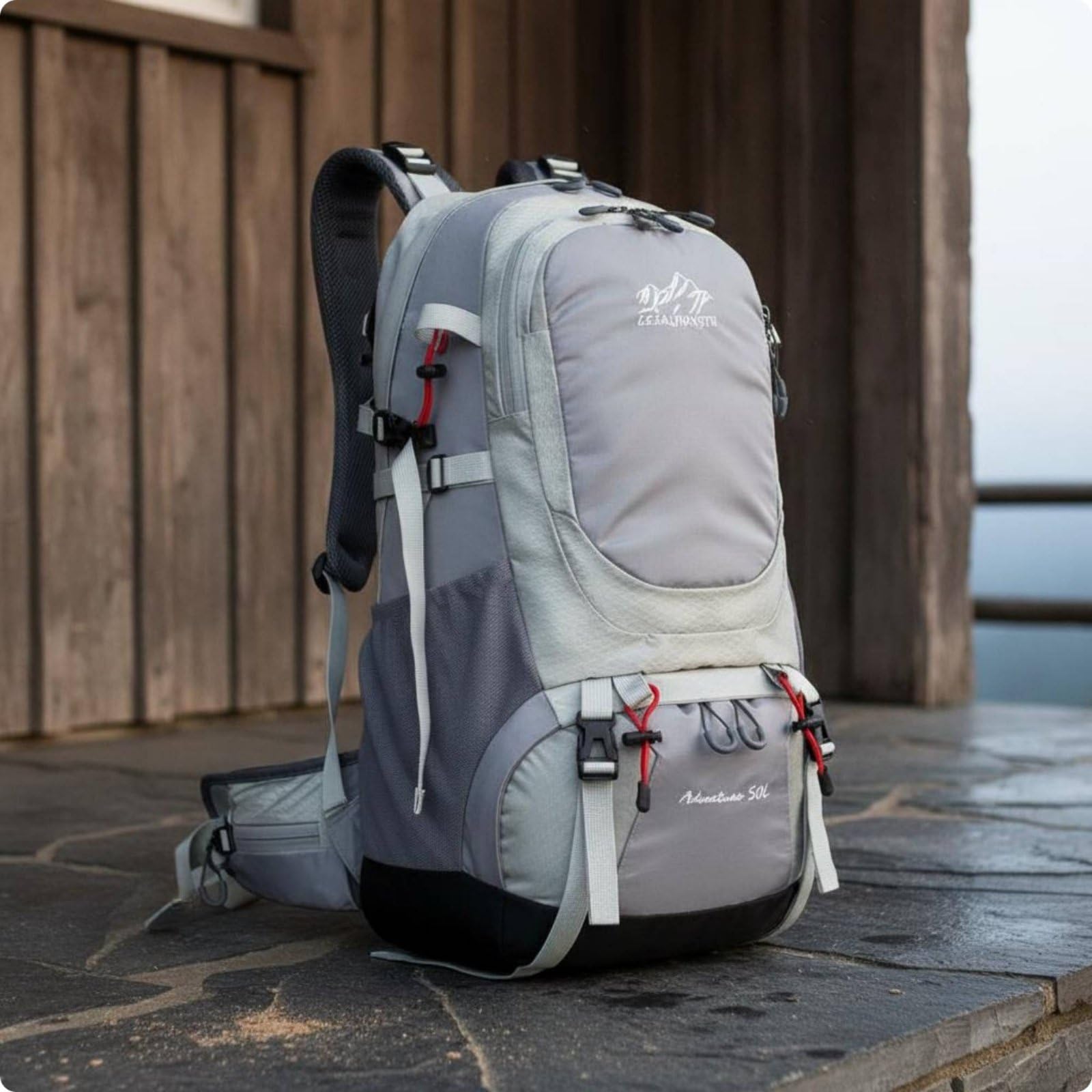 Almencla Rucksack Herren Trekking Wanderrucksack Reiserucksack Outdoorrucksack 50L Wettergeschützt mit Regenhülle Wasserabweisendes Gewebe Komfortable, Grau, Hellgrau, 36-55L