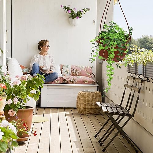 Miniatura 7 de Juego de 10 macetas colgantes de pared de granja, cesta colgante con gancho extraíble, maceta colgante para macetas colgantes para interiores y