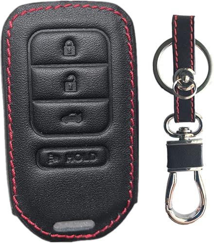 KAWIHEN Estuche de llavero de cuero Compatible con Honda Accord CR-V Civic Fit HR-V Odyssey Pilot Ridgeline KR5V2X (4 botones, inteligente)