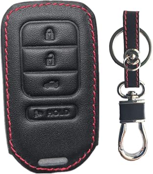 Leather Key Fob Case Cover Compatible with Honda Accord CR-V Civic Fit HR-V Odyssey Pilot Ridgeline Key Fob KR5V2X 4 Button,Smart