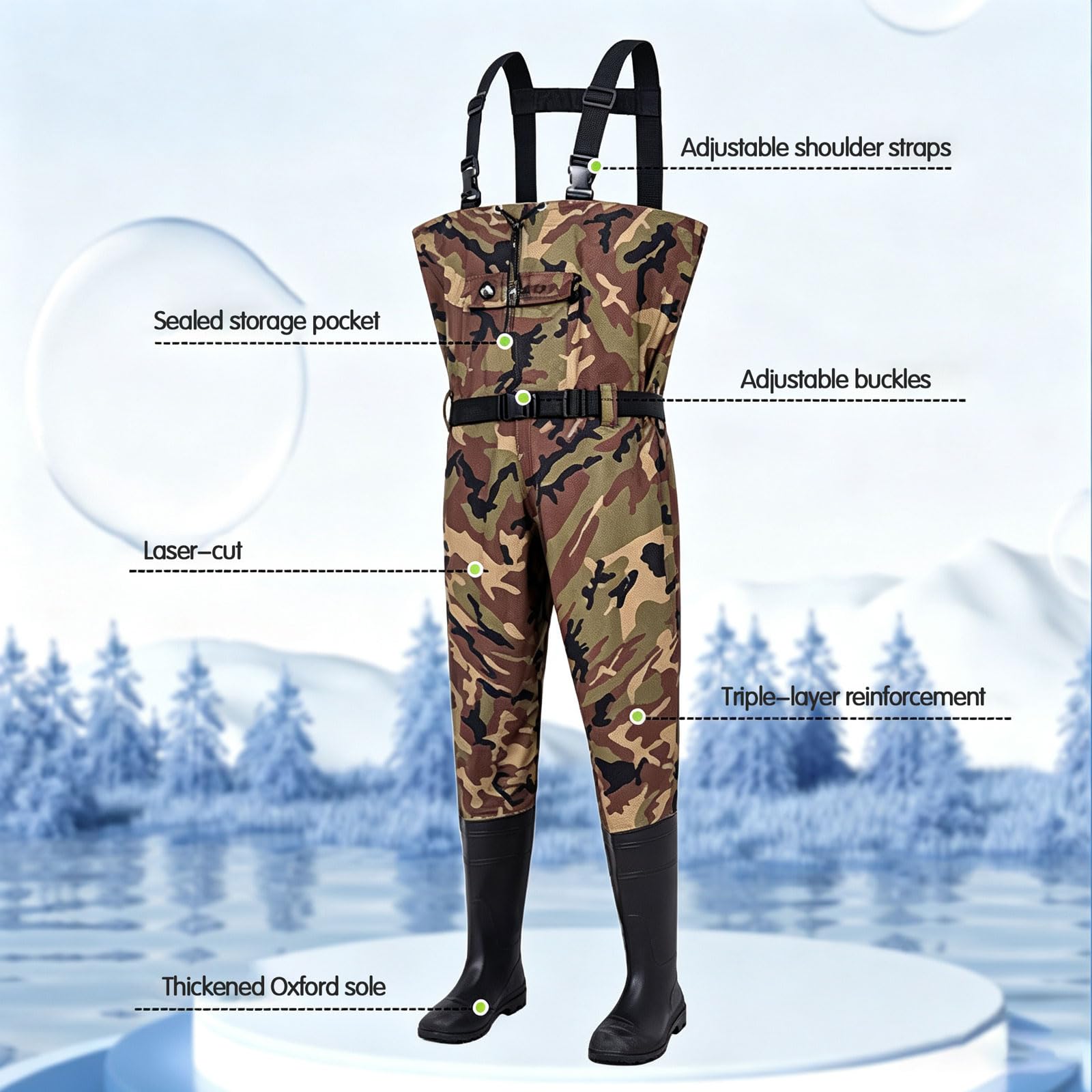 Wader da Pesca PVC Trampolieri Da Pesca con Stivali per la massima aderenza isolati e resistenti Salopette Regolabili Taglie 38-47 per fiume spiaggia caccia fango giocare avventura all'aperto