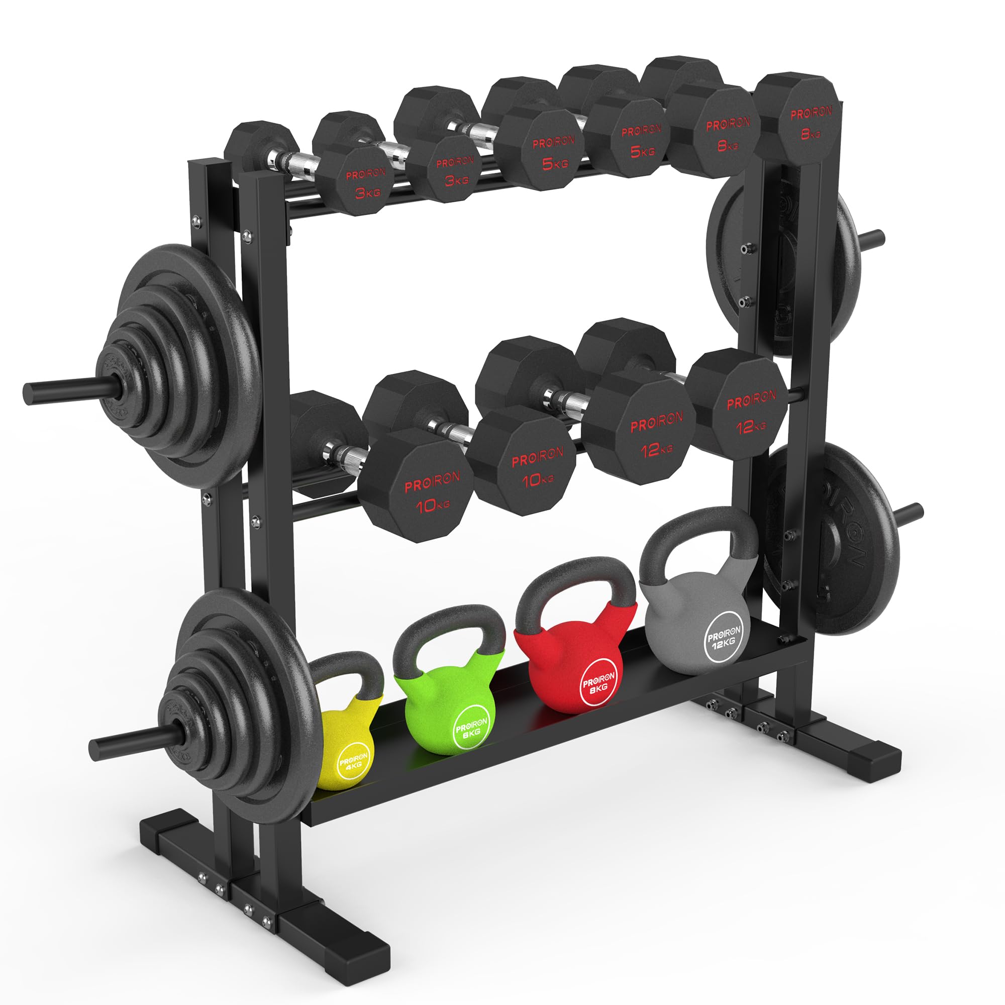 PROIRON Dumbbell Rack, 3 Tier Weights Storage Rack for Dumbbells, Weight Plates, and Kettlebells (1000 Pounds Weight Capacity, 2023 Version)