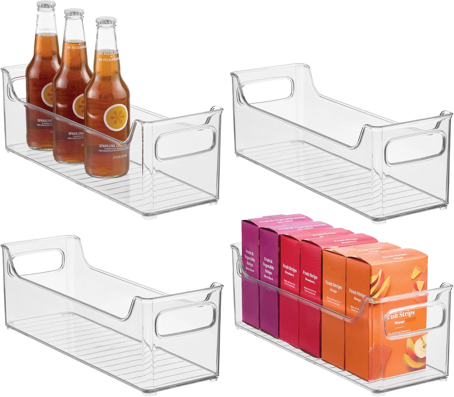 iDesign Stackable Plastic Pantry Bin - Storage Bin with Handles for Cabinets or Fridge - Set of 4 - Clear