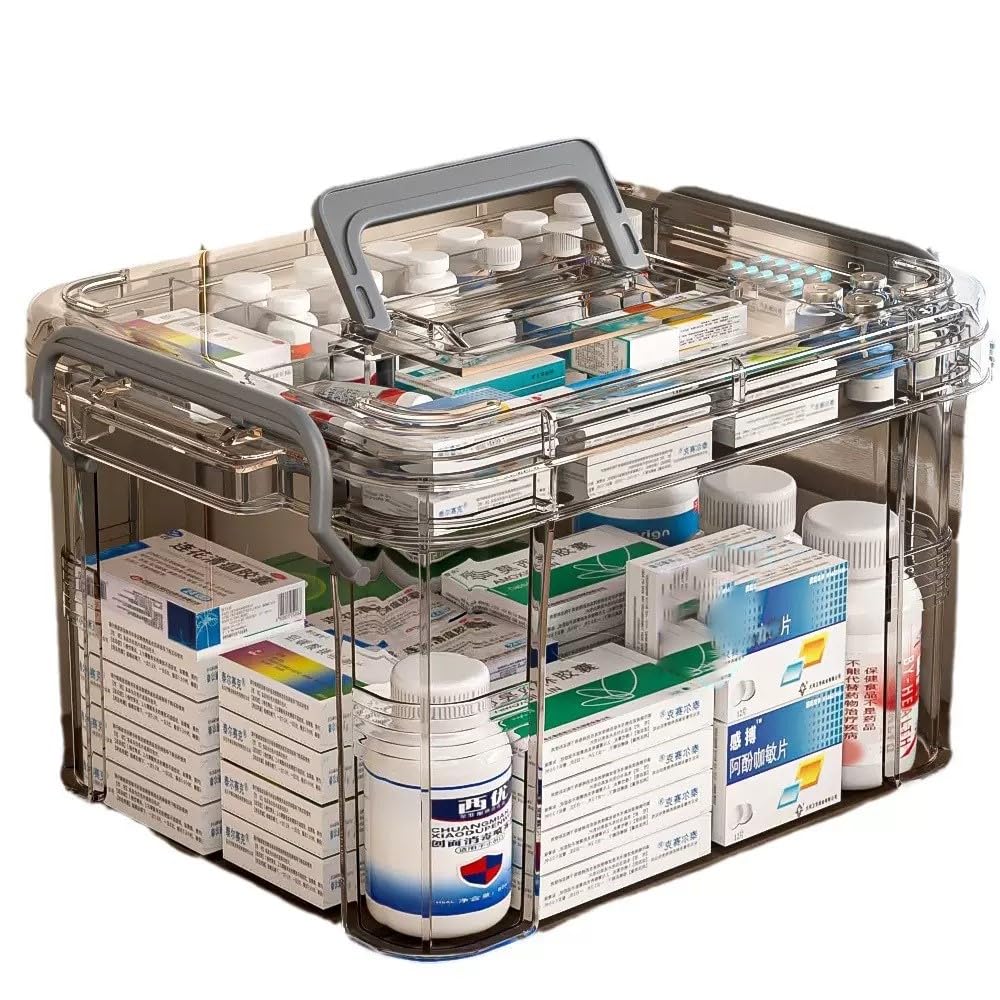 Caja para medicina, Caja organizadora para medicina 2 niveles,Organizador medicamentos, portátil Medicine box, para el hogar y el exterior